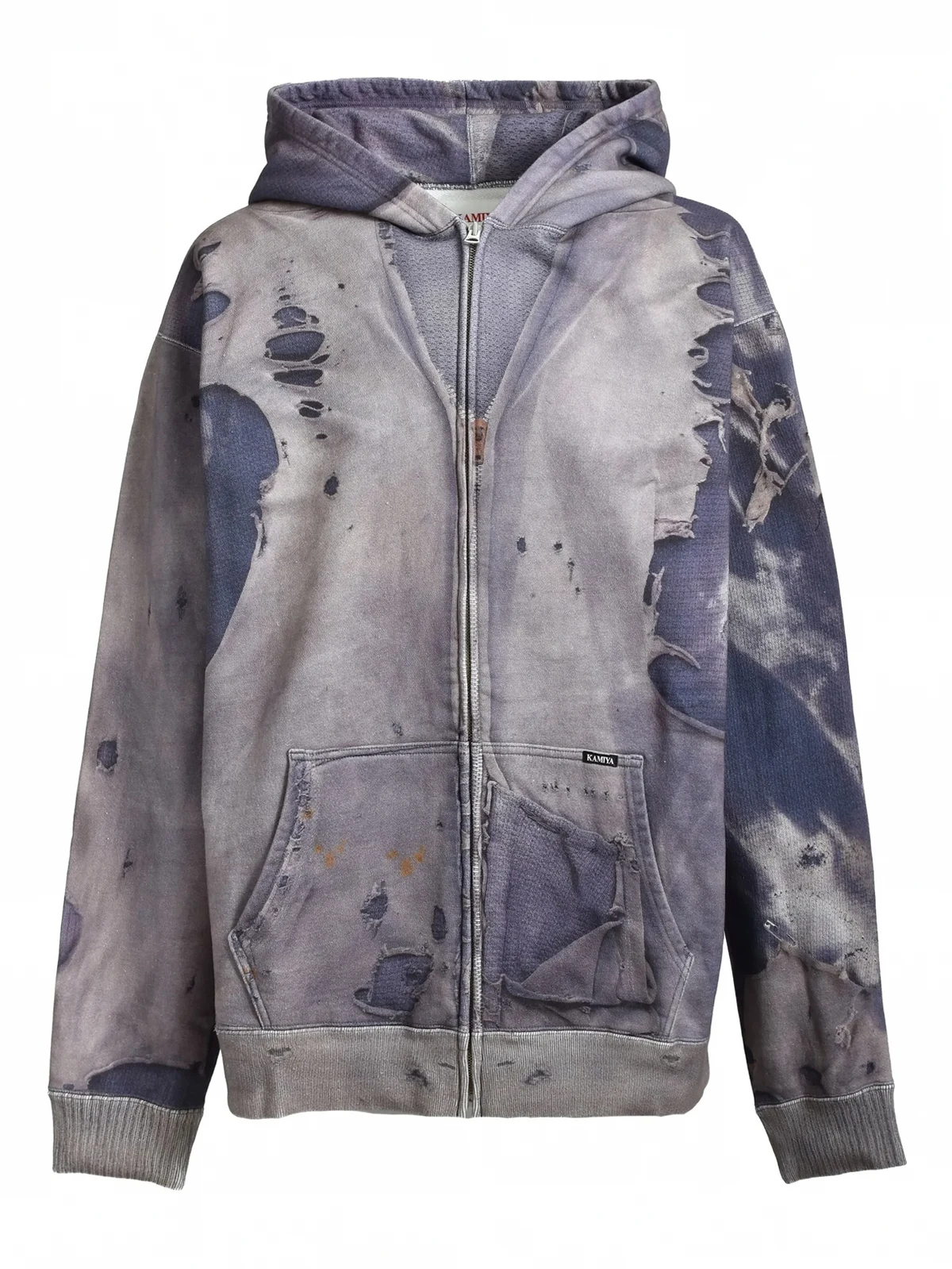 distressed zip-up hoodie