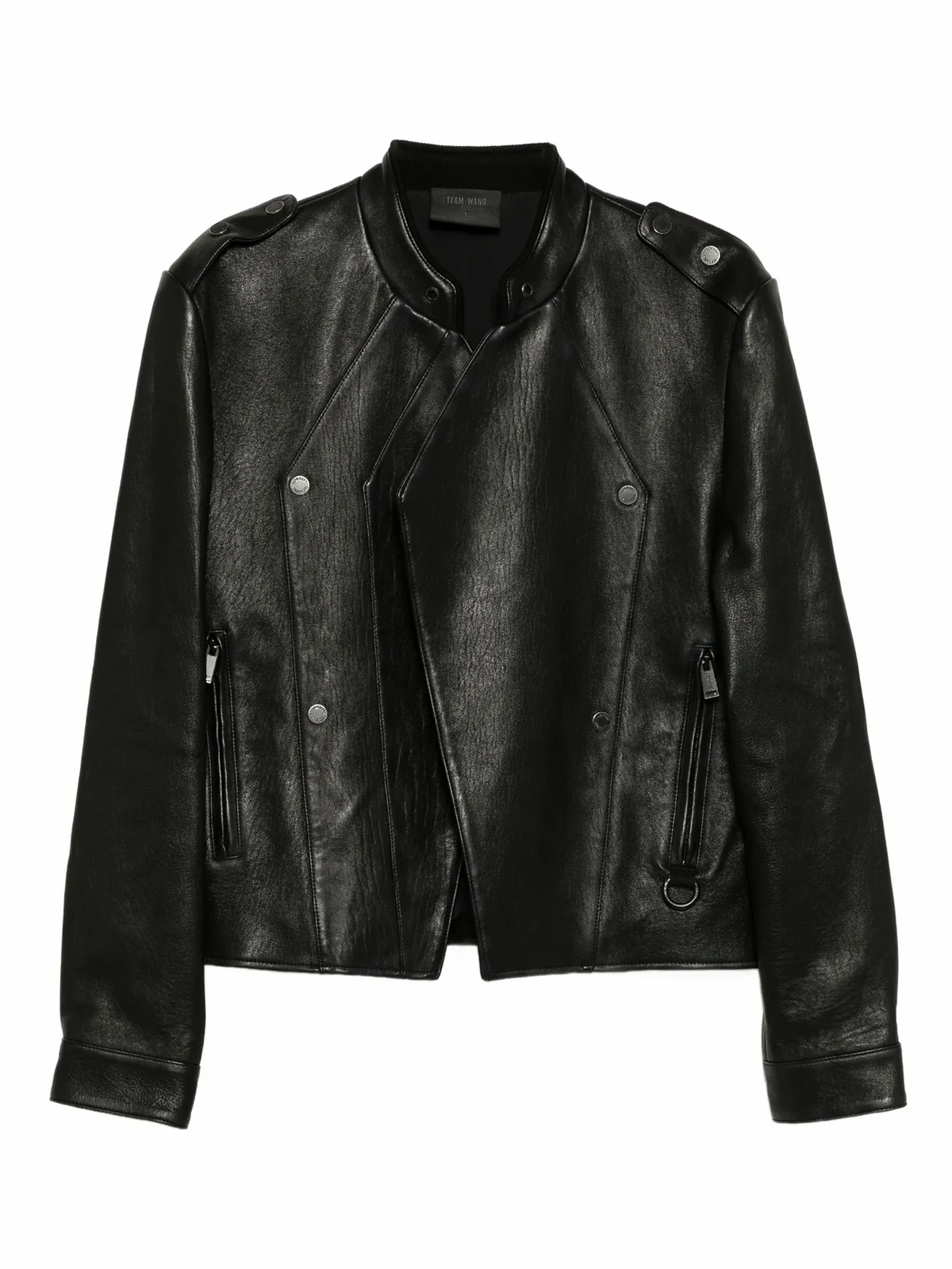logo patched leather jacket