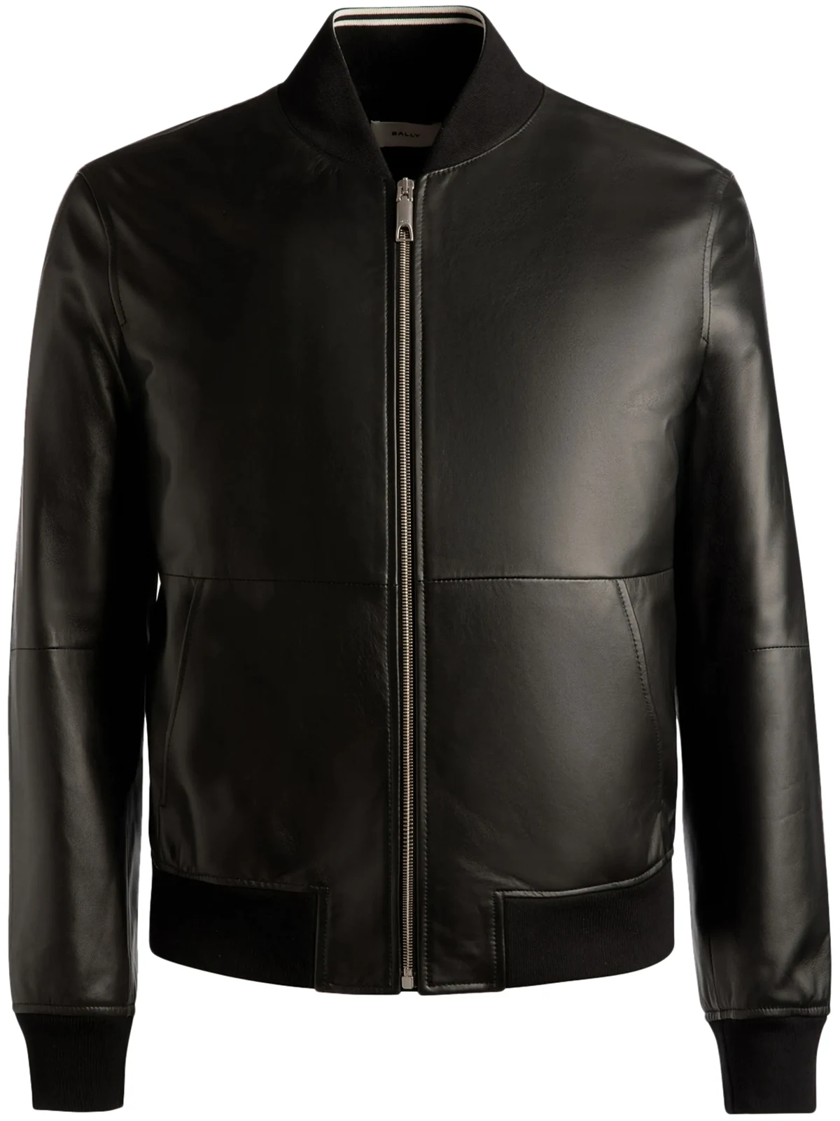 zip-up leather bomber jacket