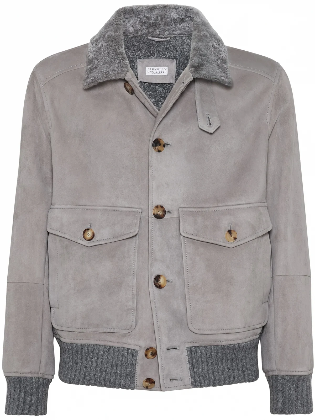 shearling-collar suede jacket