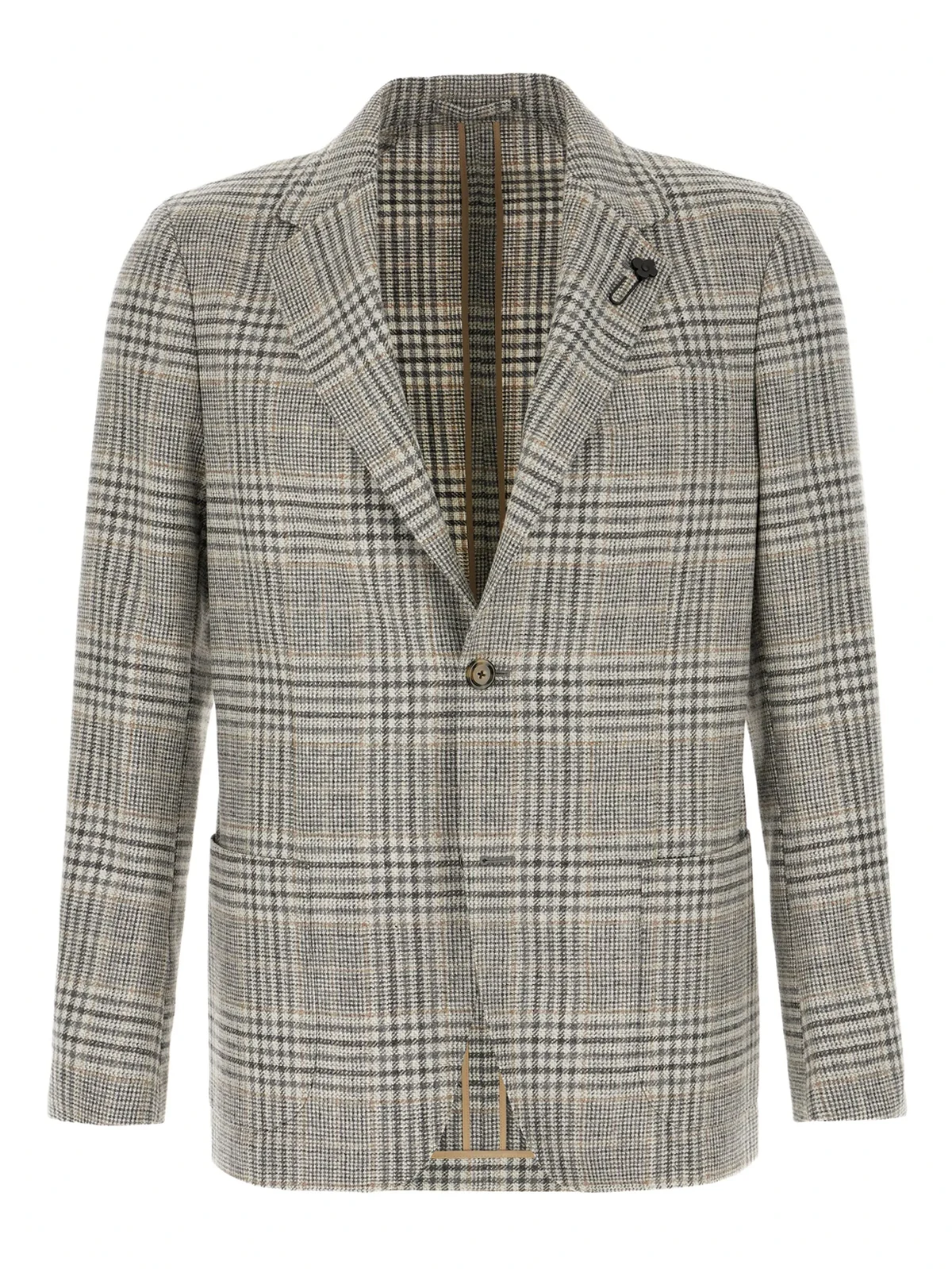 checked-pattern single-button blazer