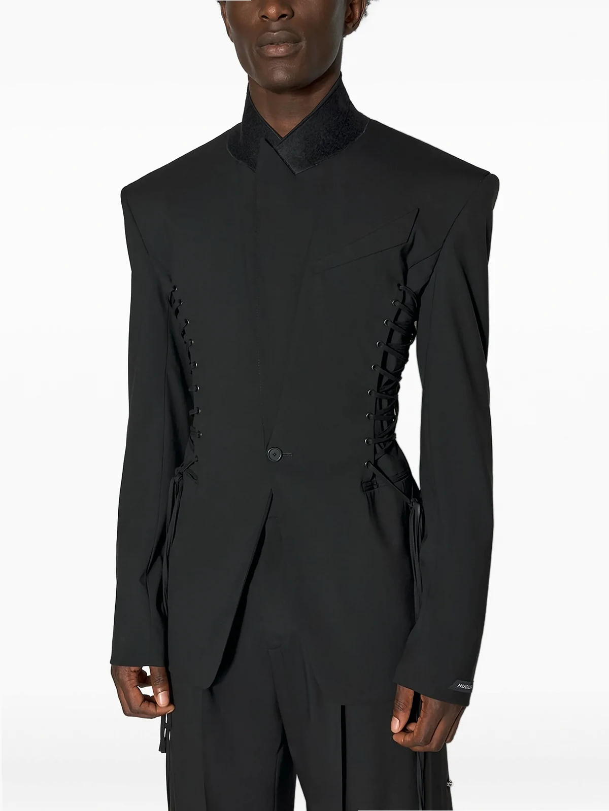 lace-up padded-shoulder jacket