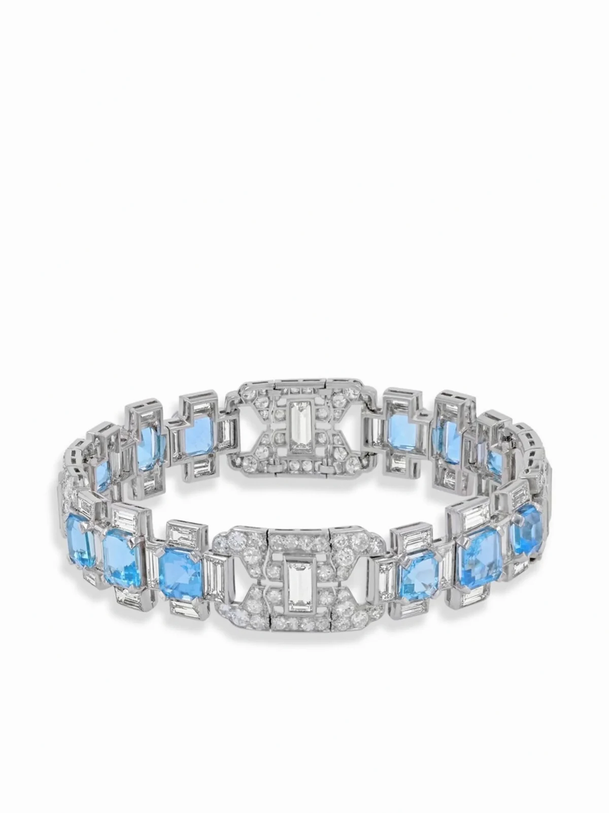 platinum French Art Deco aquamarine and diamond bracelet