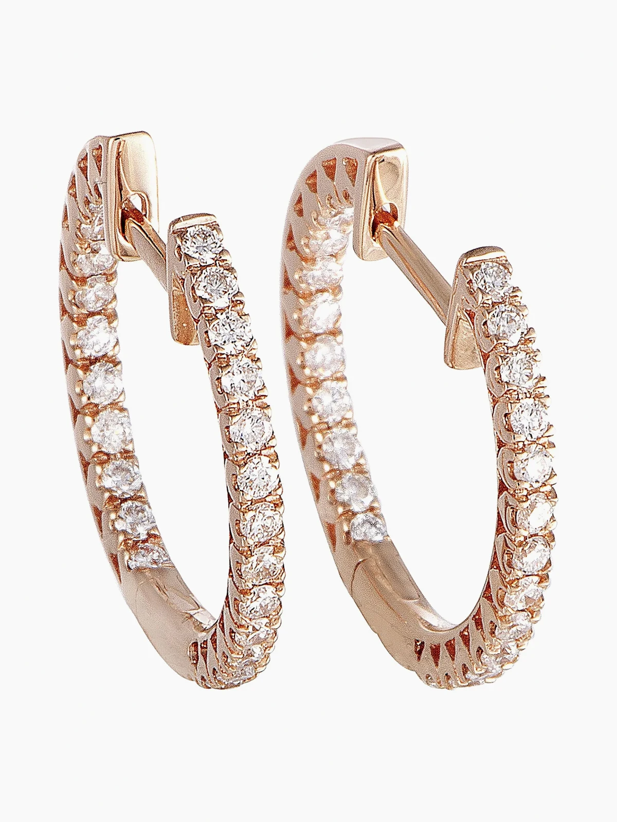 14K rose gold diamond hoop earrings