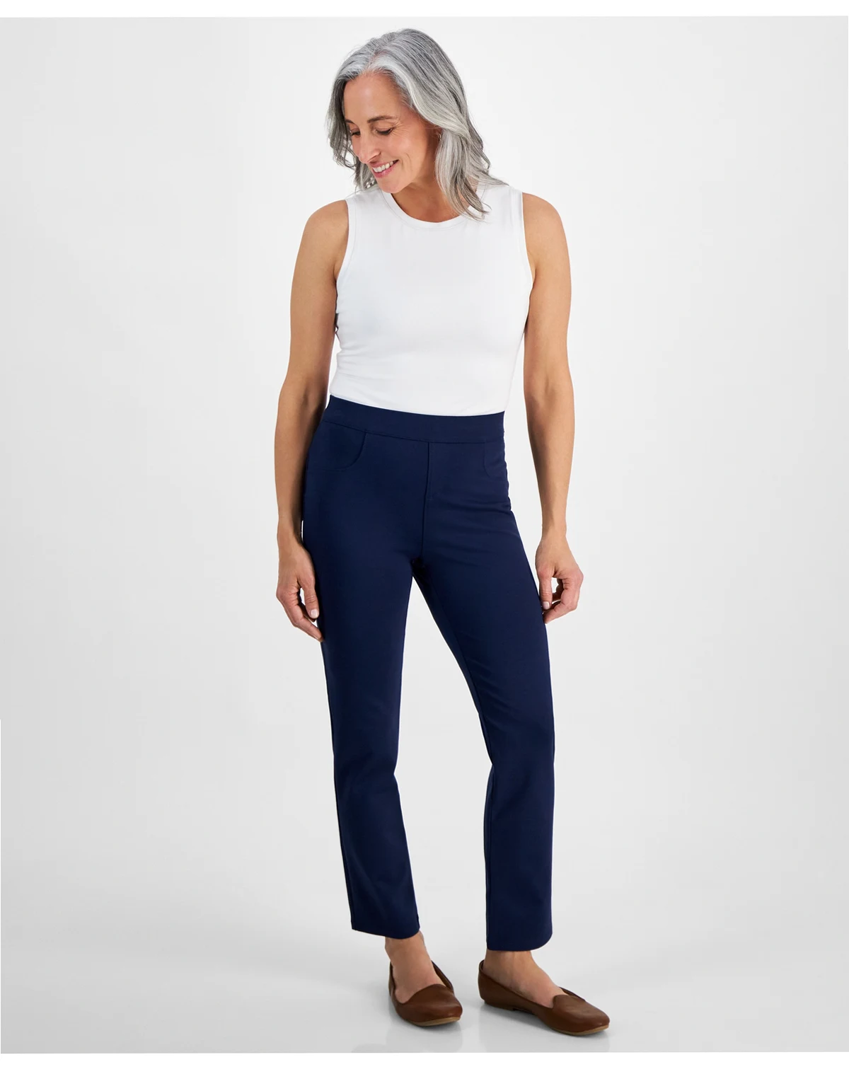 Petite Mid Rise Pull On Straight Leg Ponte Pants, Created for Macy's