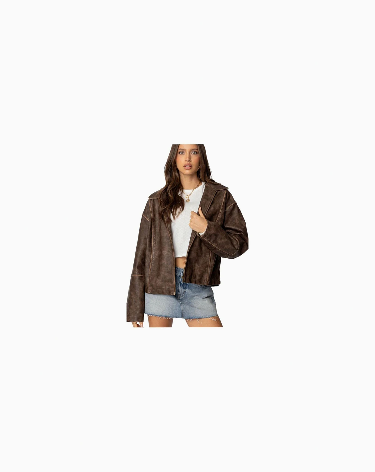 Womens Oversized Washed Faux Leather Jacket