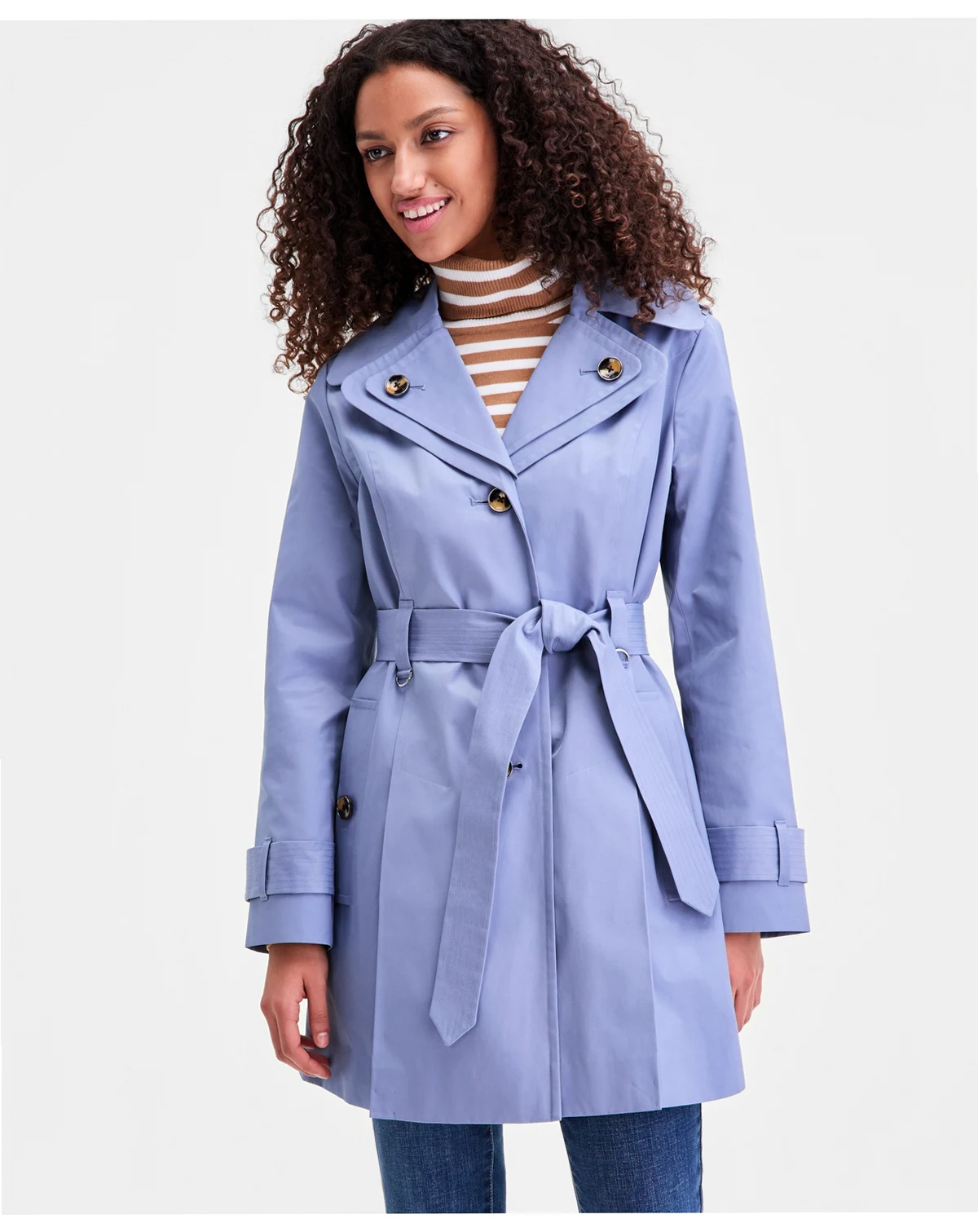 Women's Single-Breasted Hooded Belted Trench Coat