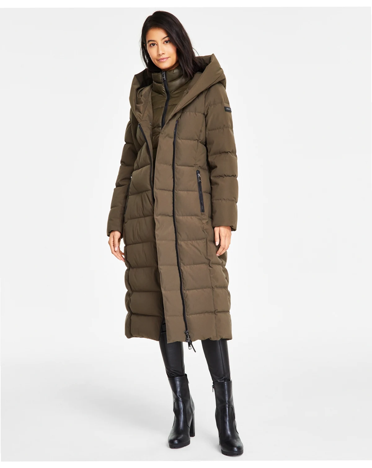 Women's Bibbed Shawl Collar Hooded Puffer Coat
