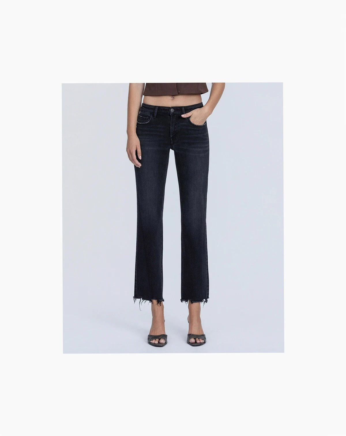 Women's Mid Rise Raw Hem Ankle Straight Jeans