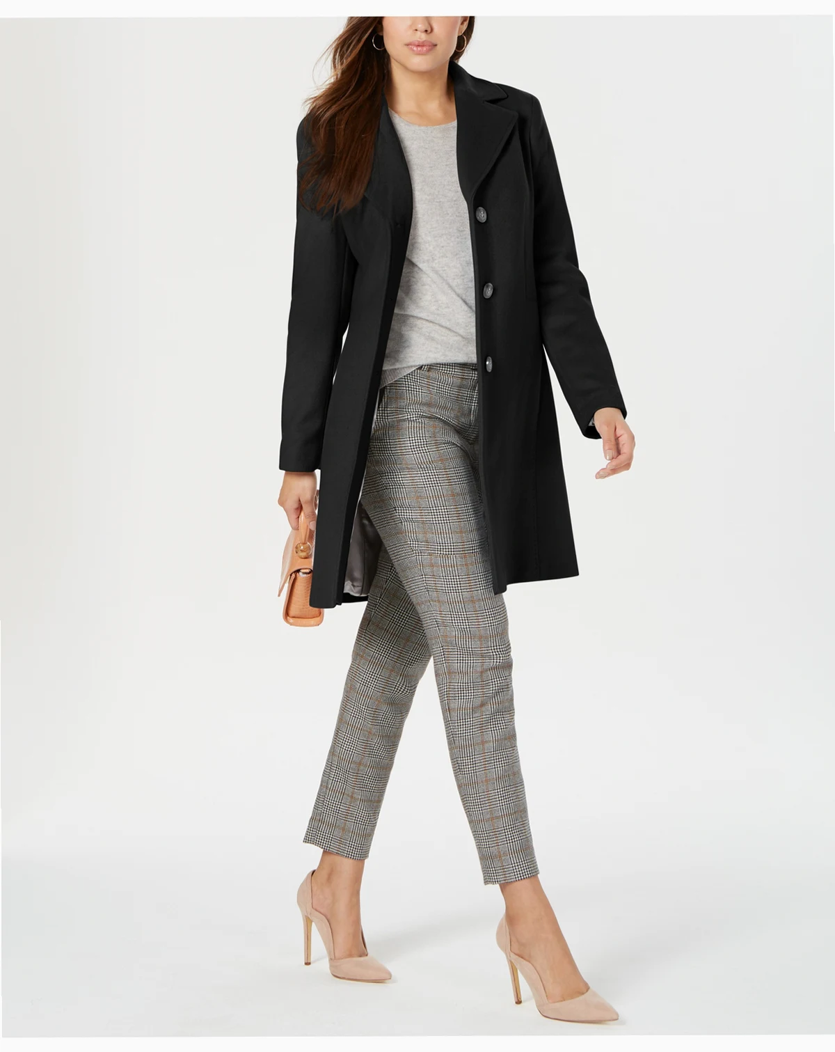 Womens Single-Breasted Wool Blend Coat