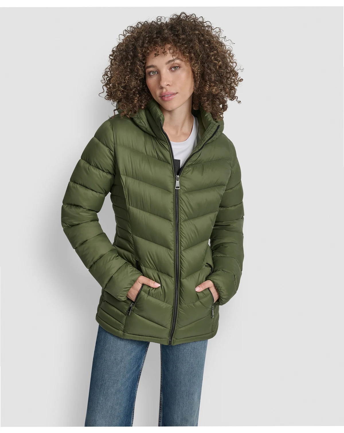 Women's Chevron-Quilted Full-Zip Puffer Jacket