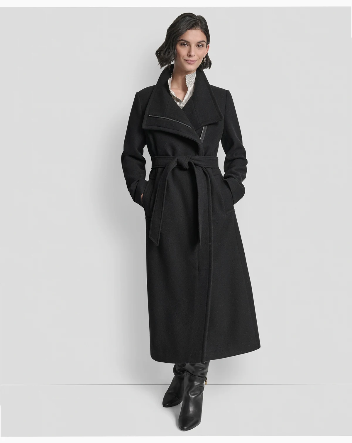 Women's Wing Collar Asymmetrical Wrap Coat