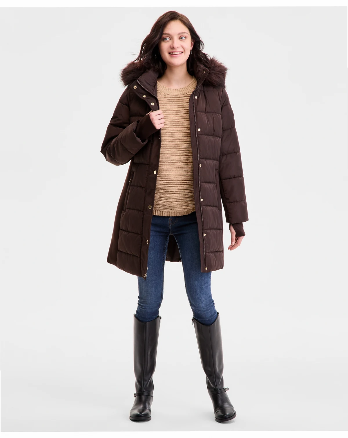 Women's Faux-Fur-Trim Hooded Puffer Coat, Exclusively at Macy's