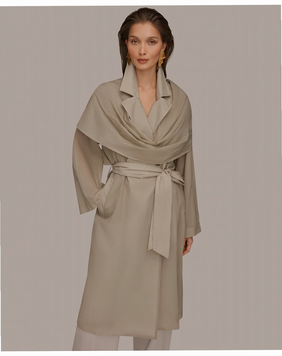 Women's Belted Collared Neck Coat