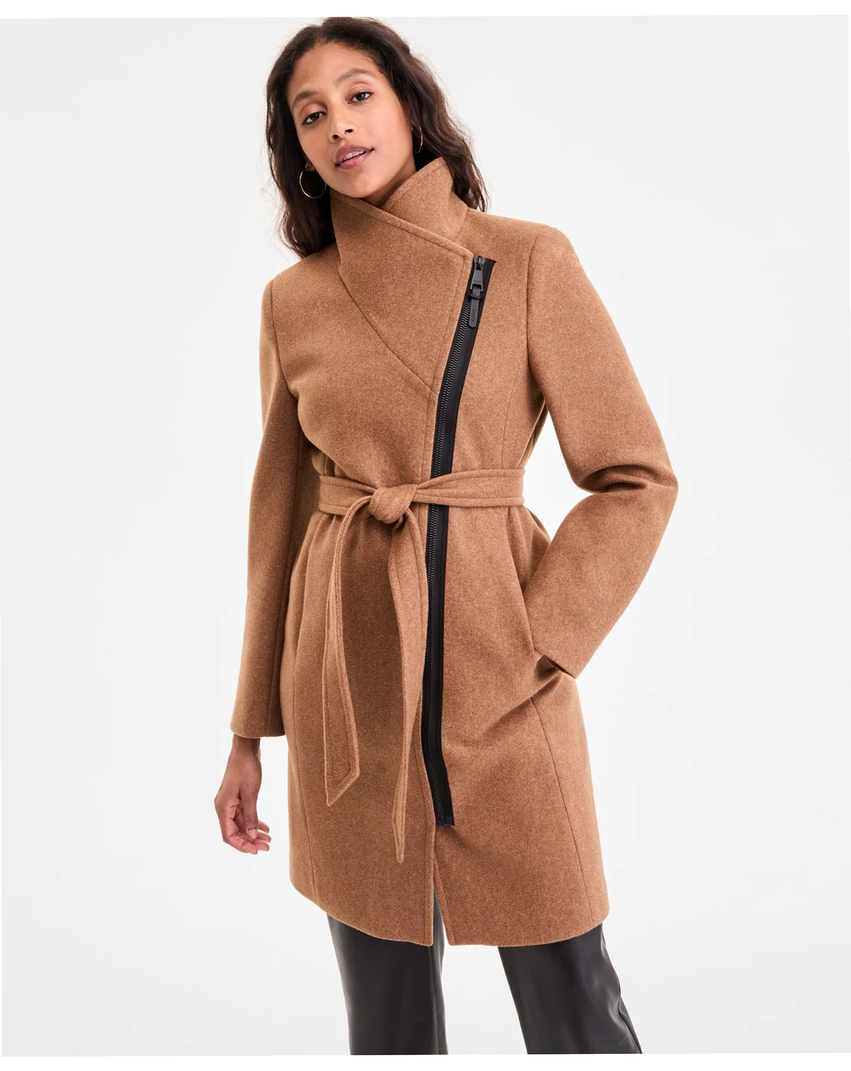 Women's Asymmetric Front-Zip Belted Coat, Exclusively at Macy's