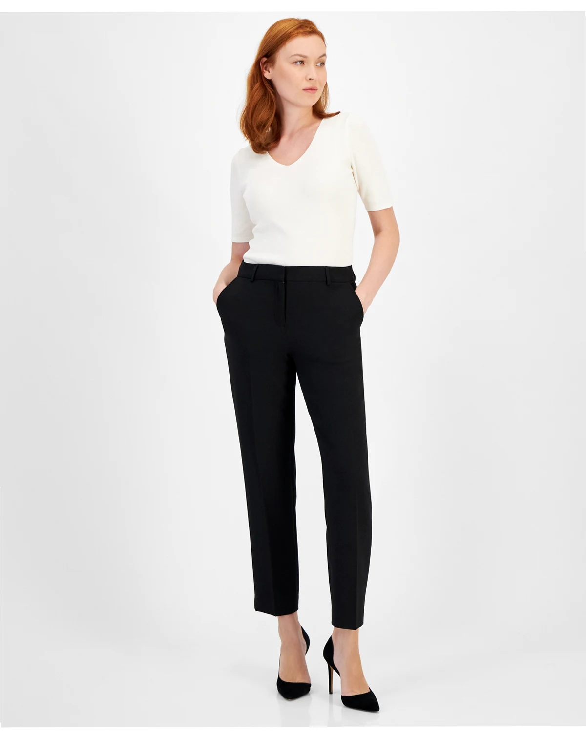 Women's Crepe Grace Mid Rise Straight-Leg Ankle Pants