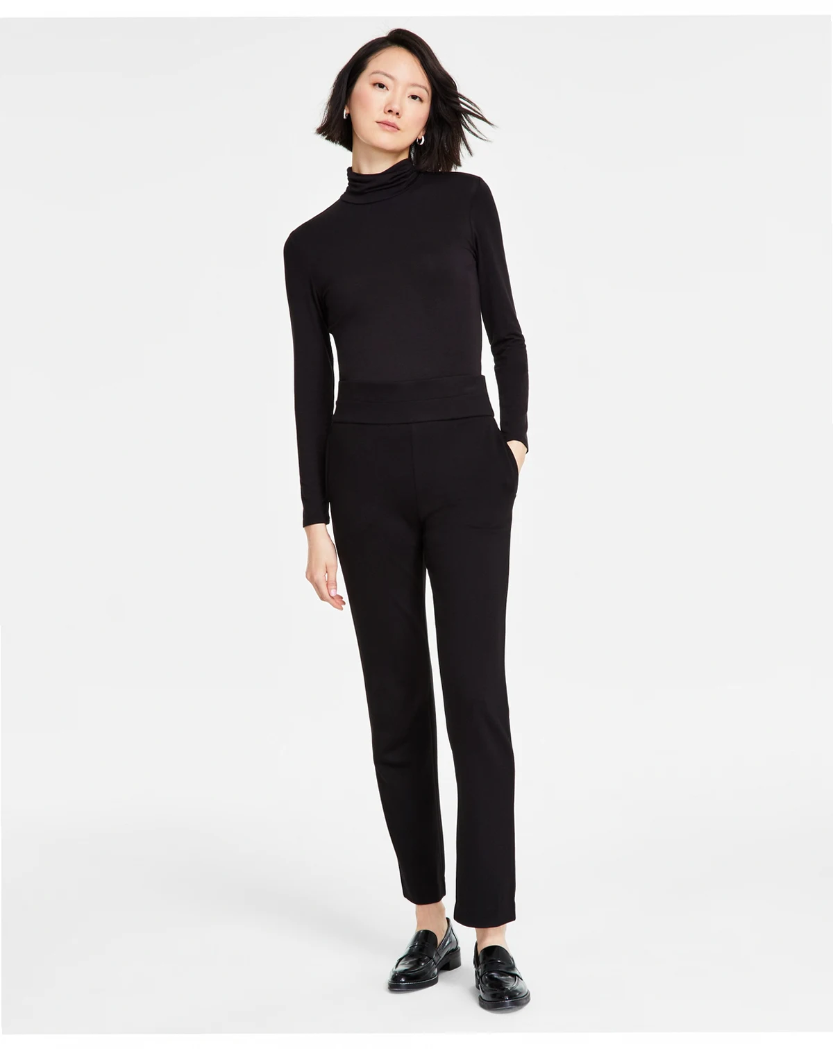 Women's Pull On High Double Wide Waistband Straight Leg Pants