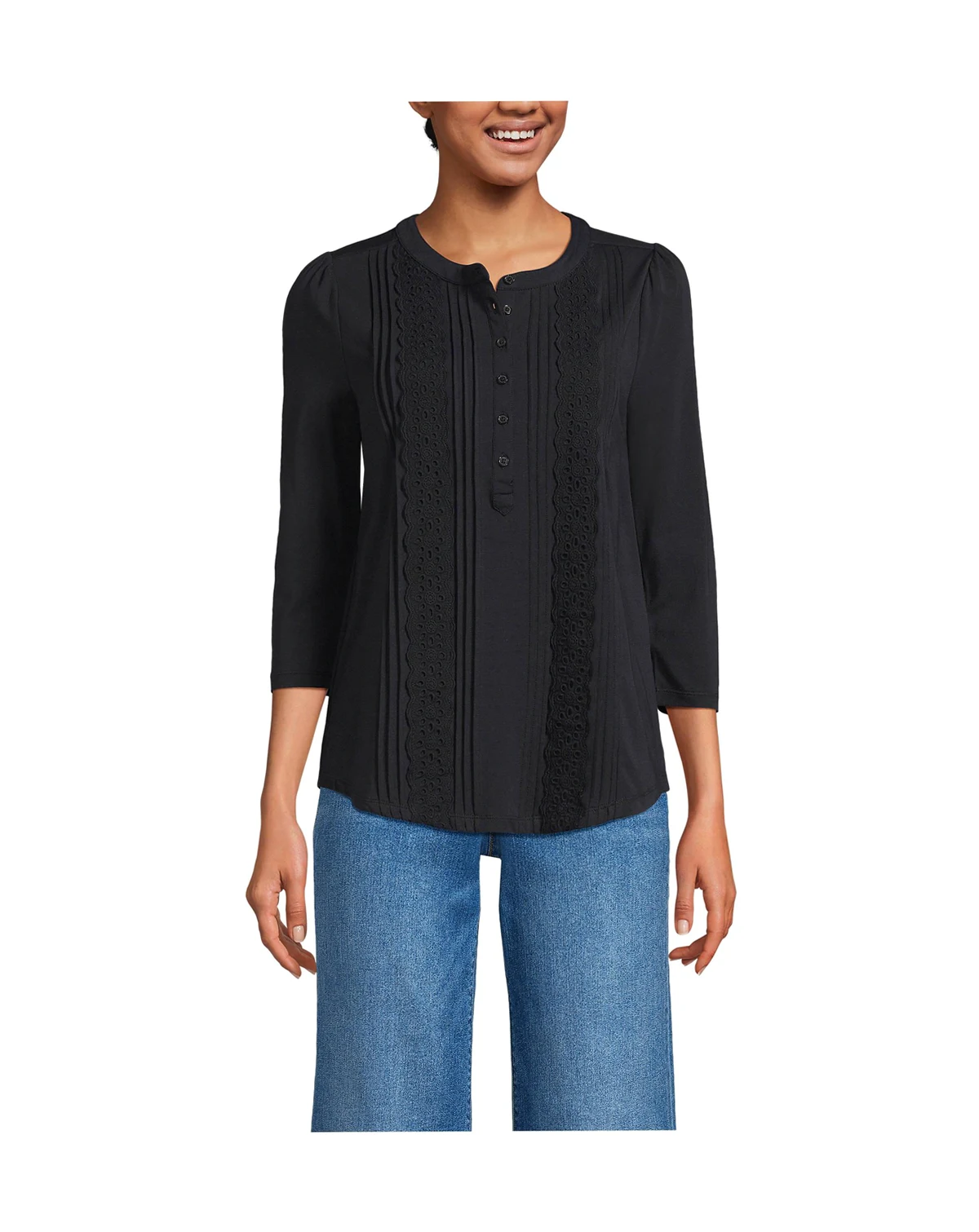 Women's 3/4 Sleeve Lightweight Jersey Embellished Top