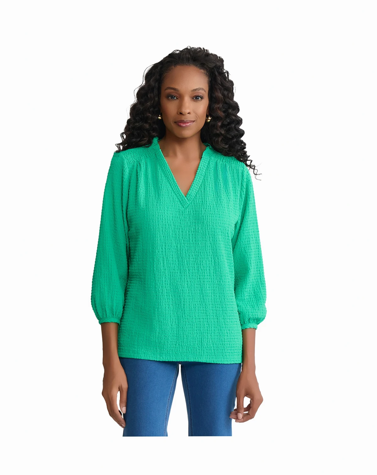 Women's 3/4-Sleeve Smocked Shoulder Top