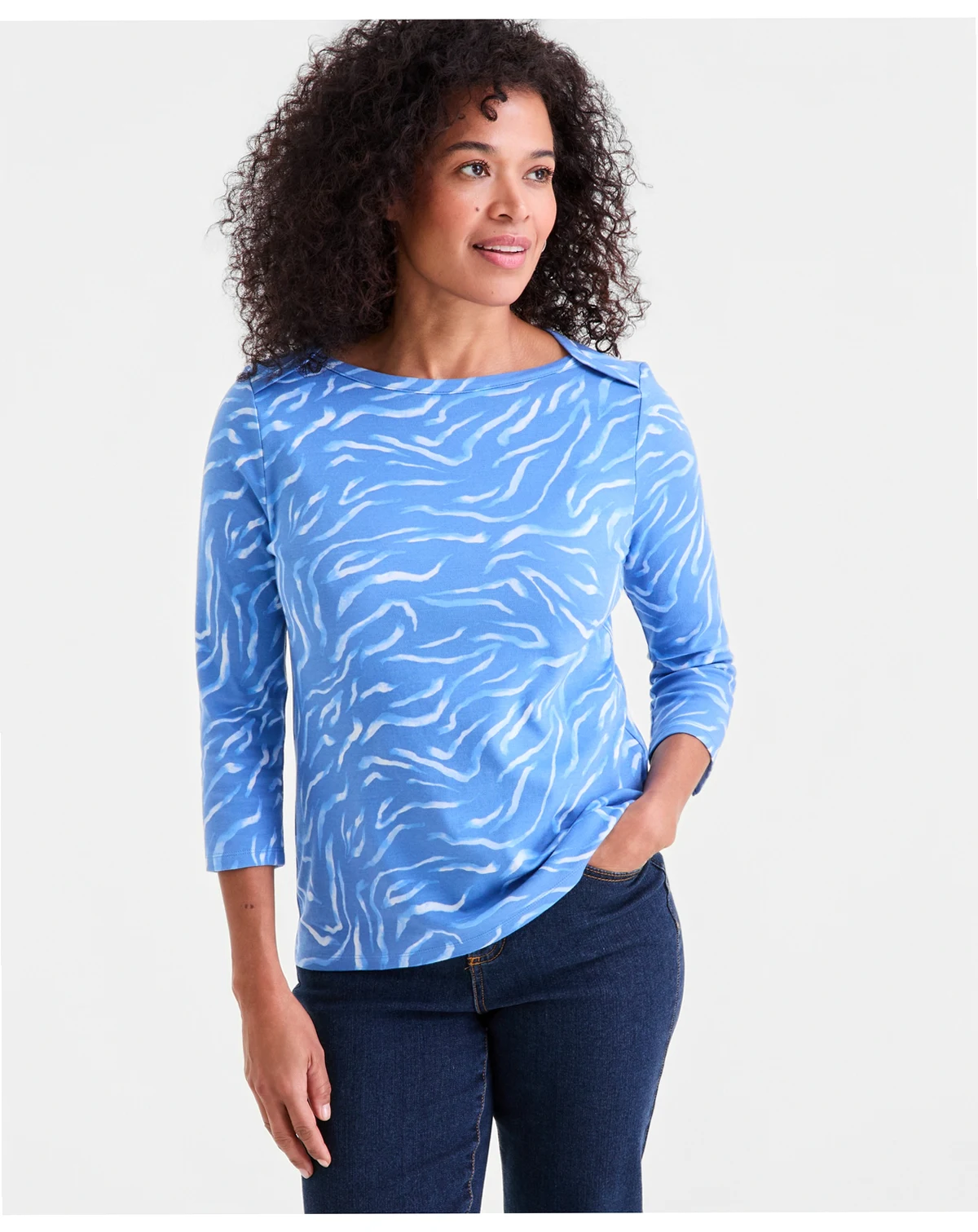 Women's Pima Cotton 3/4-Sleeve Boat-neck Top, Macy's Exclusive