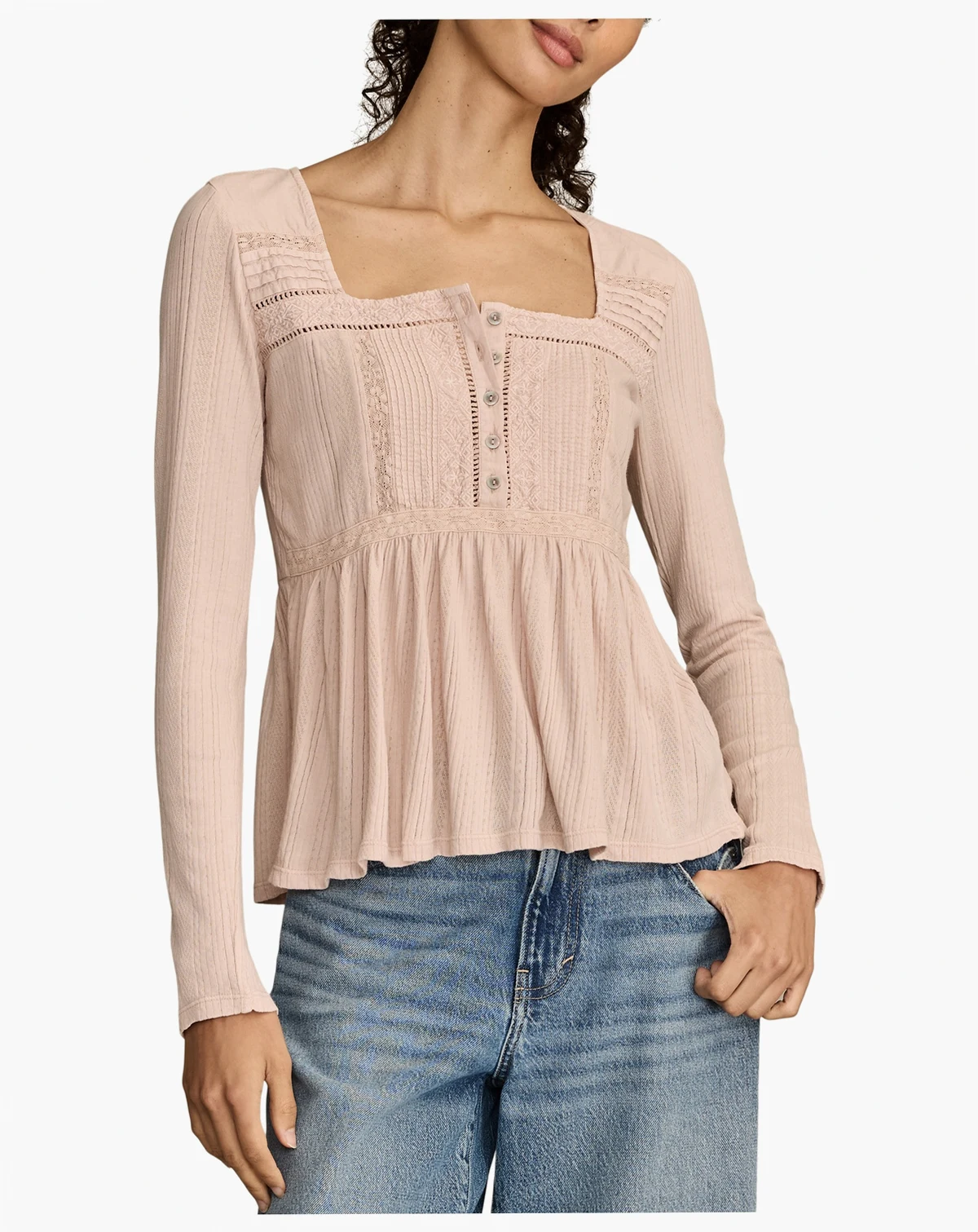 Women's Embroidered Peplum Long-Sleeve Top