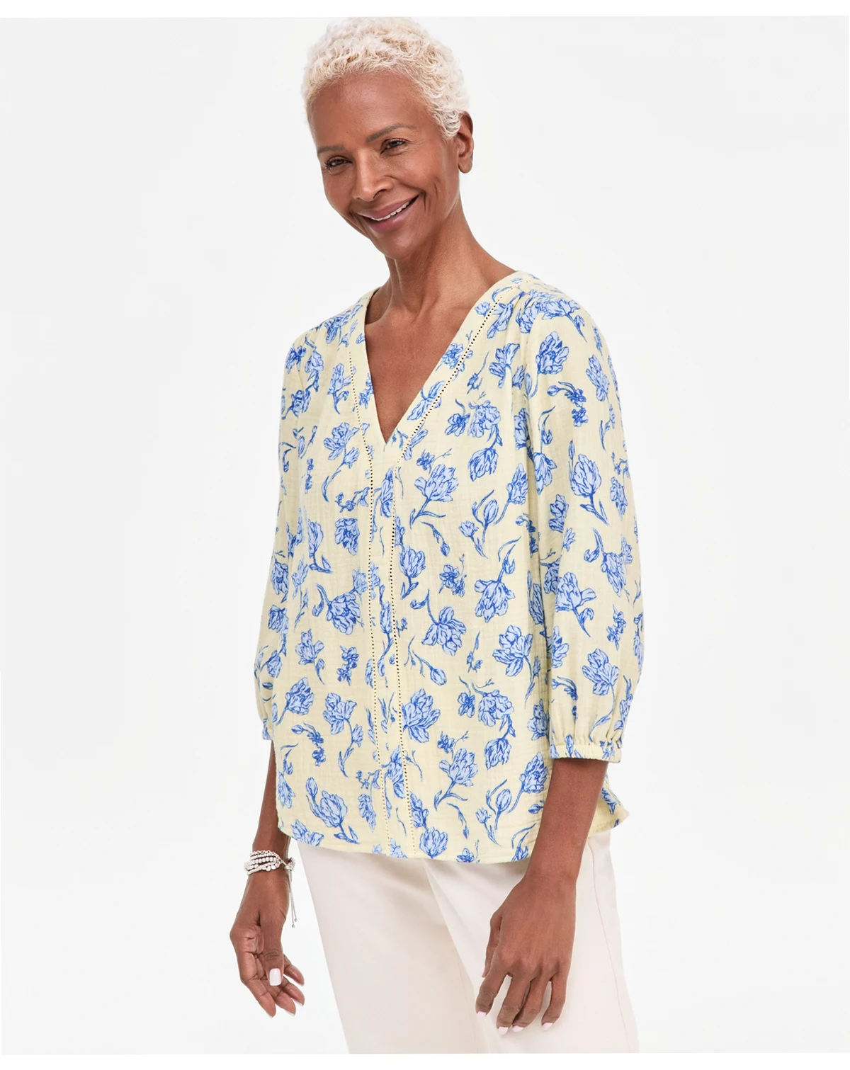 Women's Cotton Gauze Printed V-neck Blouse, Macy's Exclusive