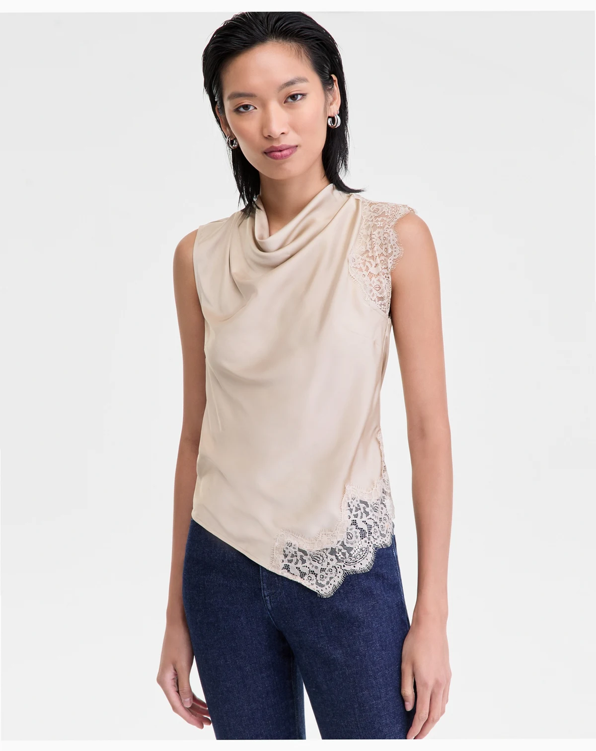 Women's Lace-Trim Cowl-Neck Sleeveless Top, Macy's Exclusive