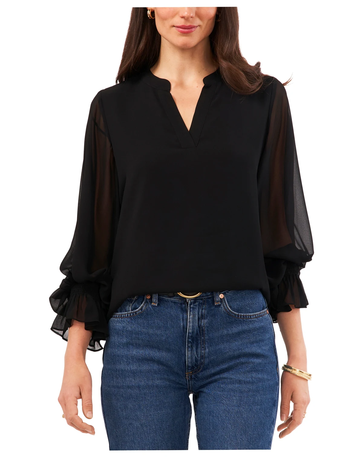 Women's Split-Neck Long-Sleeve Top