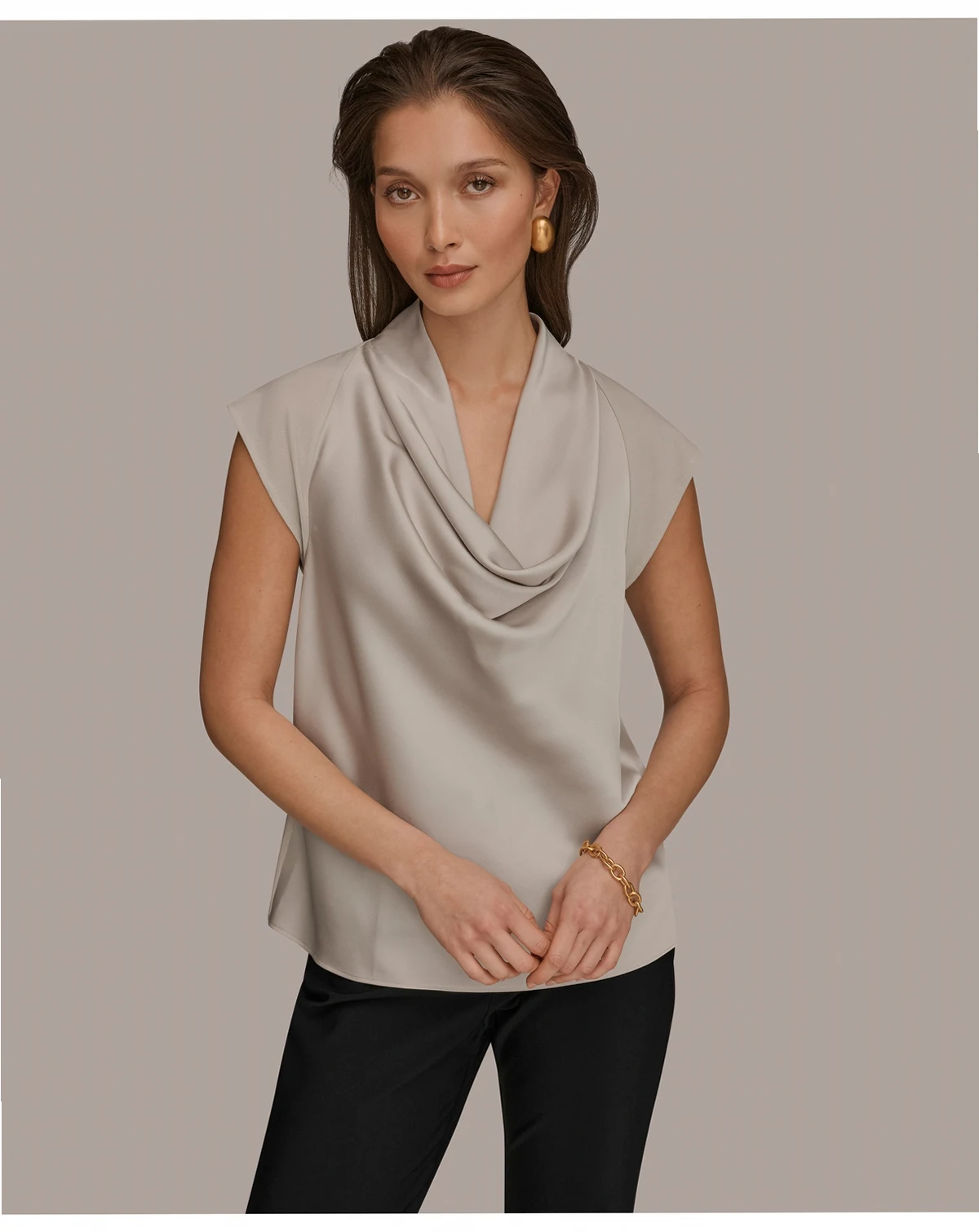 Women's Mixed Media Cowl Neck Top