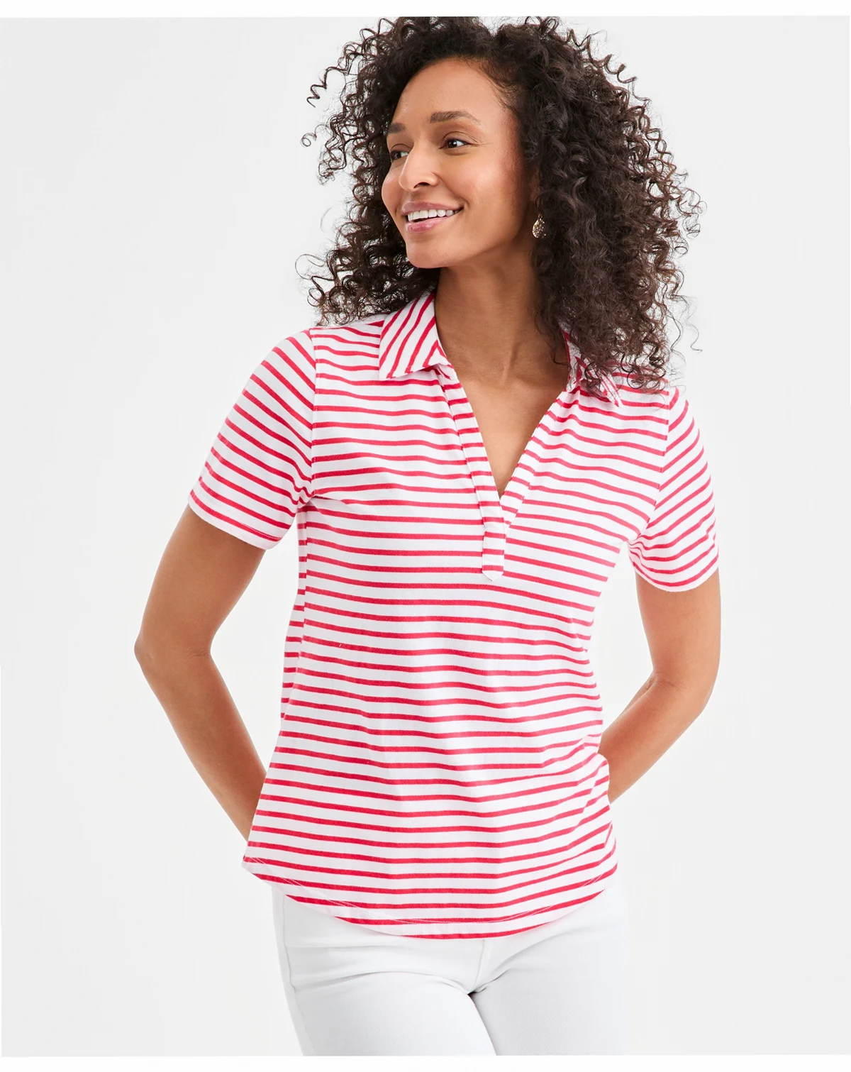Women's Striped Short-Sleeve Polo Shirt, Macy's  Exclusive