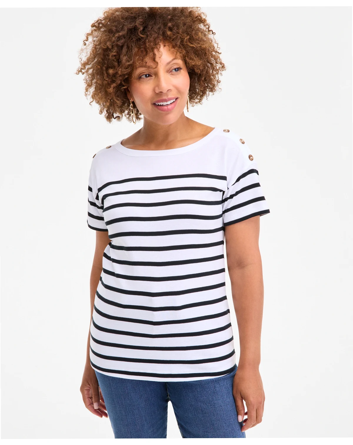Women's Pima Cotton Button-Shoulder Top, Exclusively at Macy's