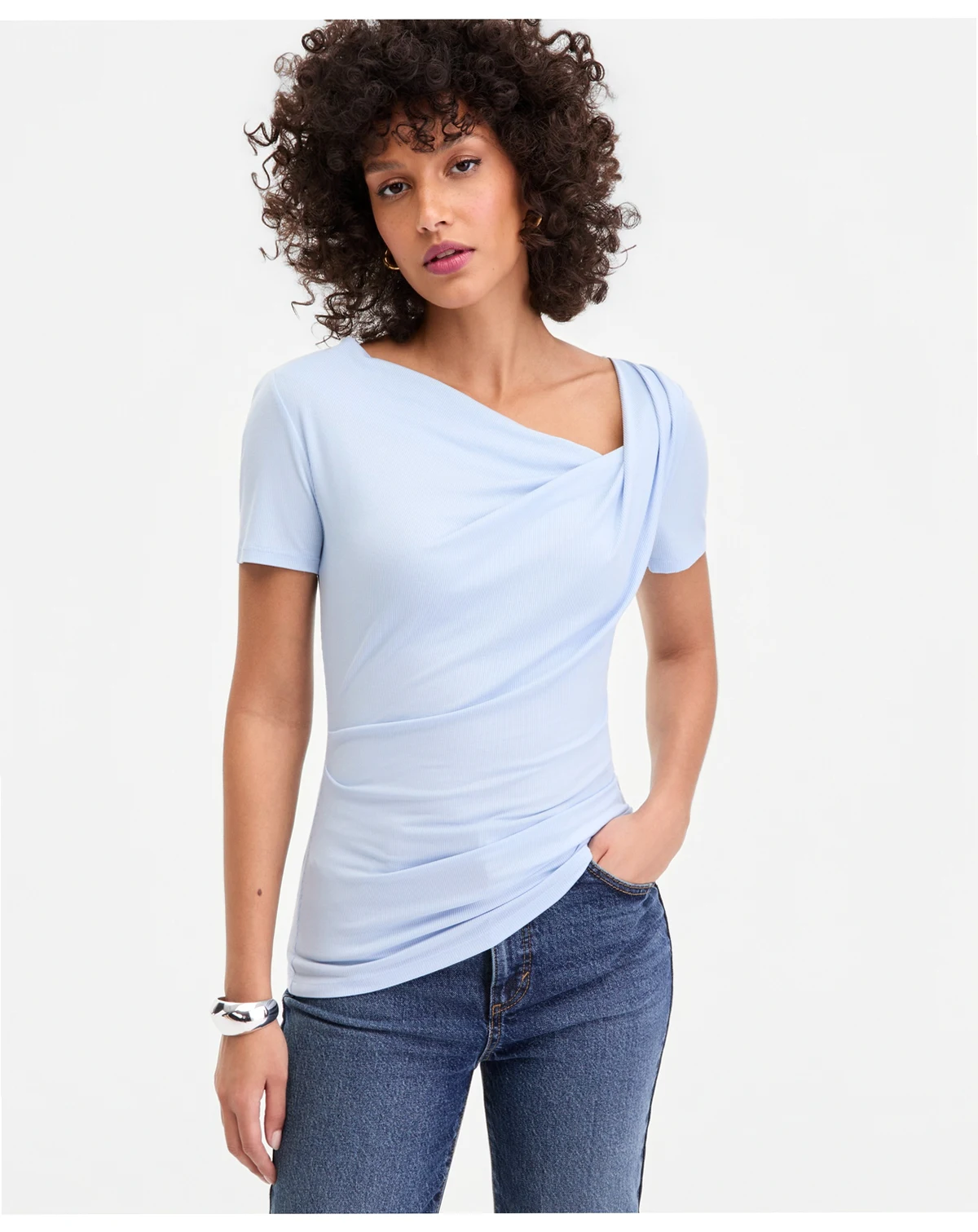 Women's Short Sleeve Asymmetric-Neck Top, Exclusively at Macy's