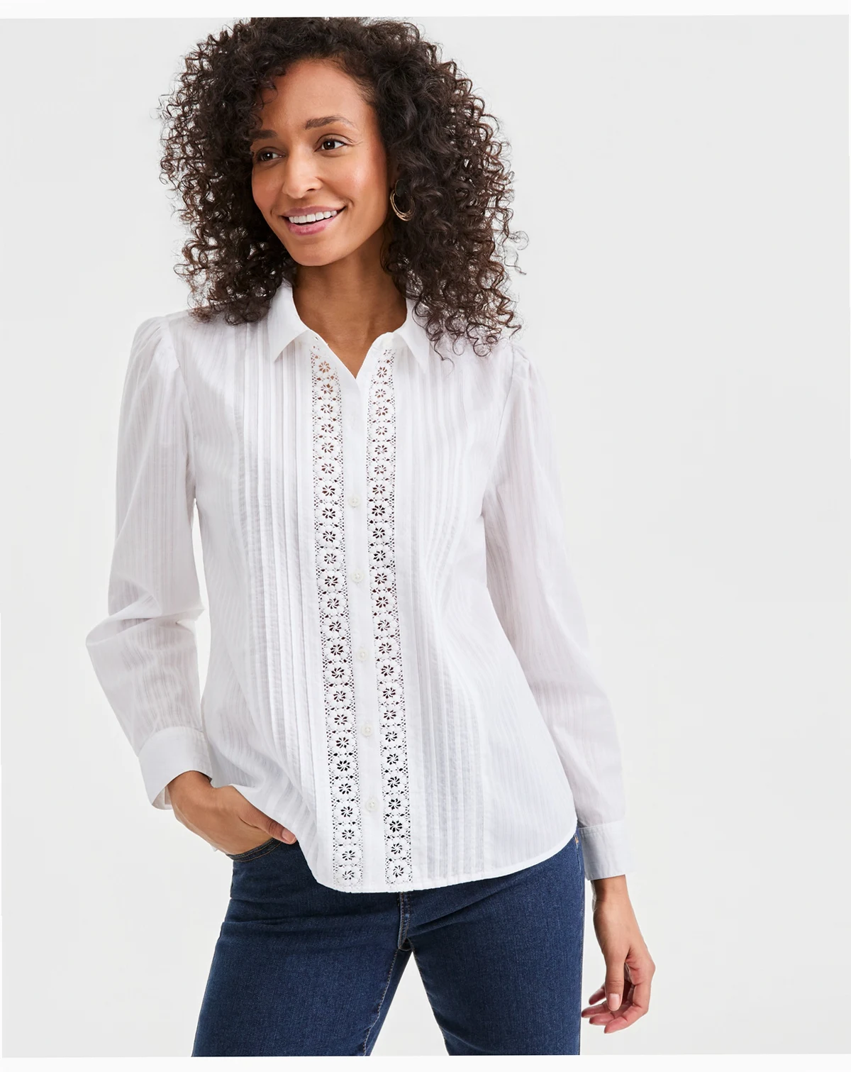 Women's Cotton Pleated Lace-Trim Blouse, Macy's Exclusive