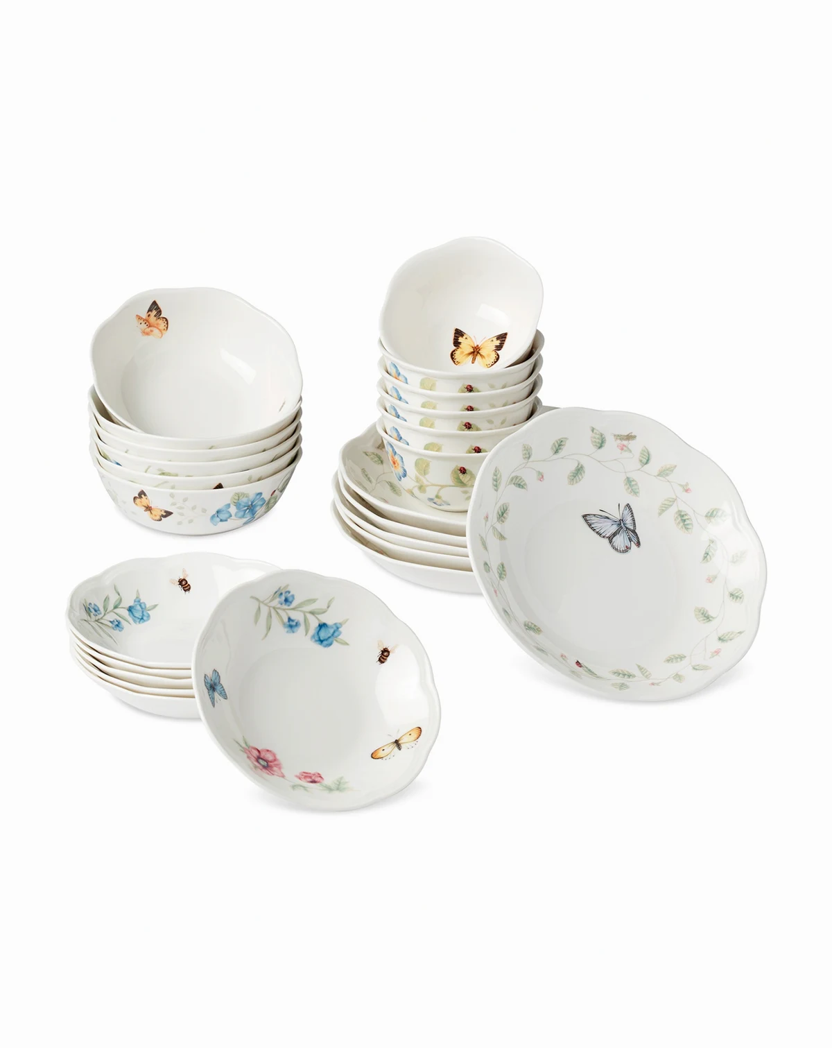 Butterfly Meadow 24 Pc. Porcelain Bowl Set, Service for 6
