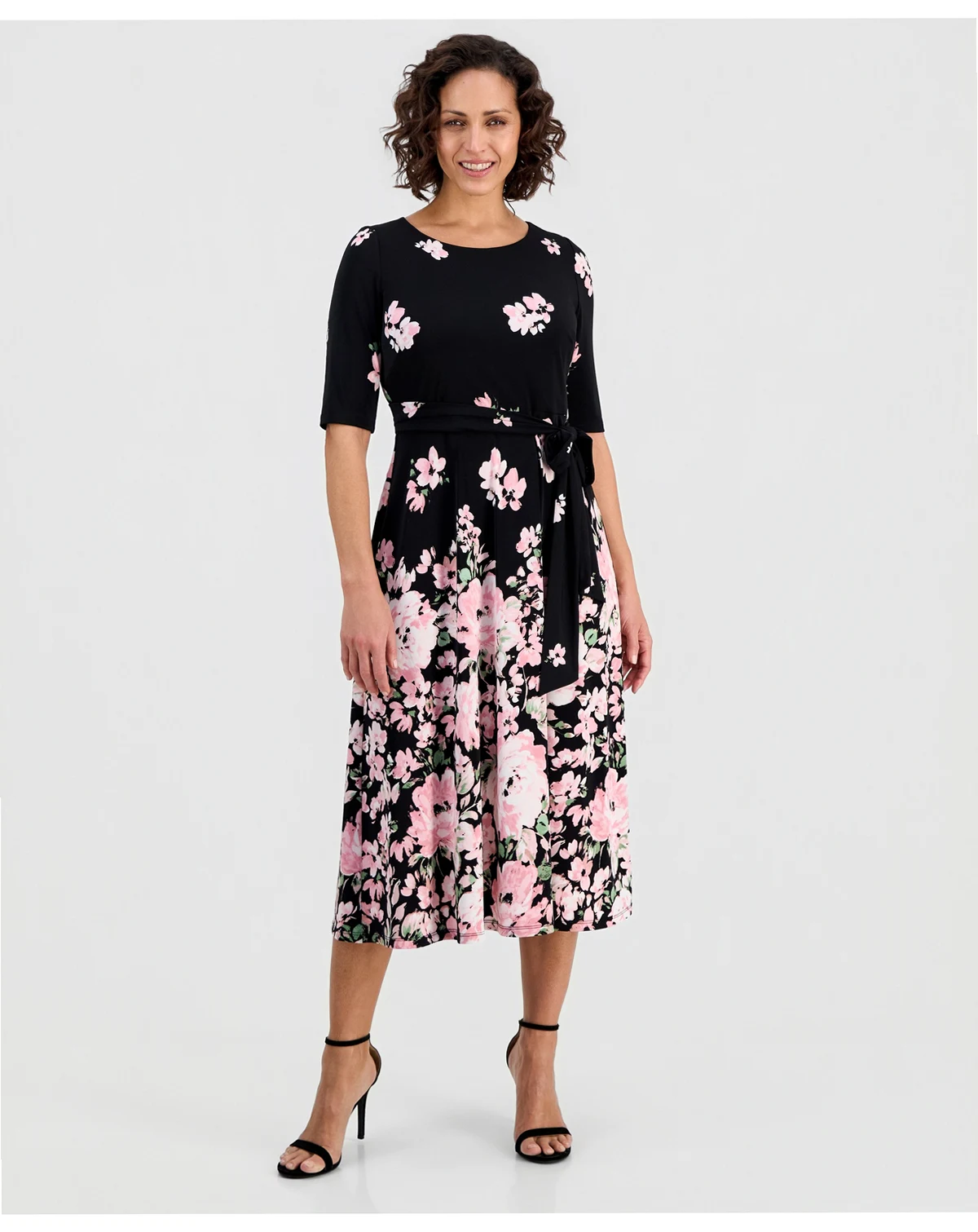 Printed Tie-Waist Midi Dress, Regular & Petite