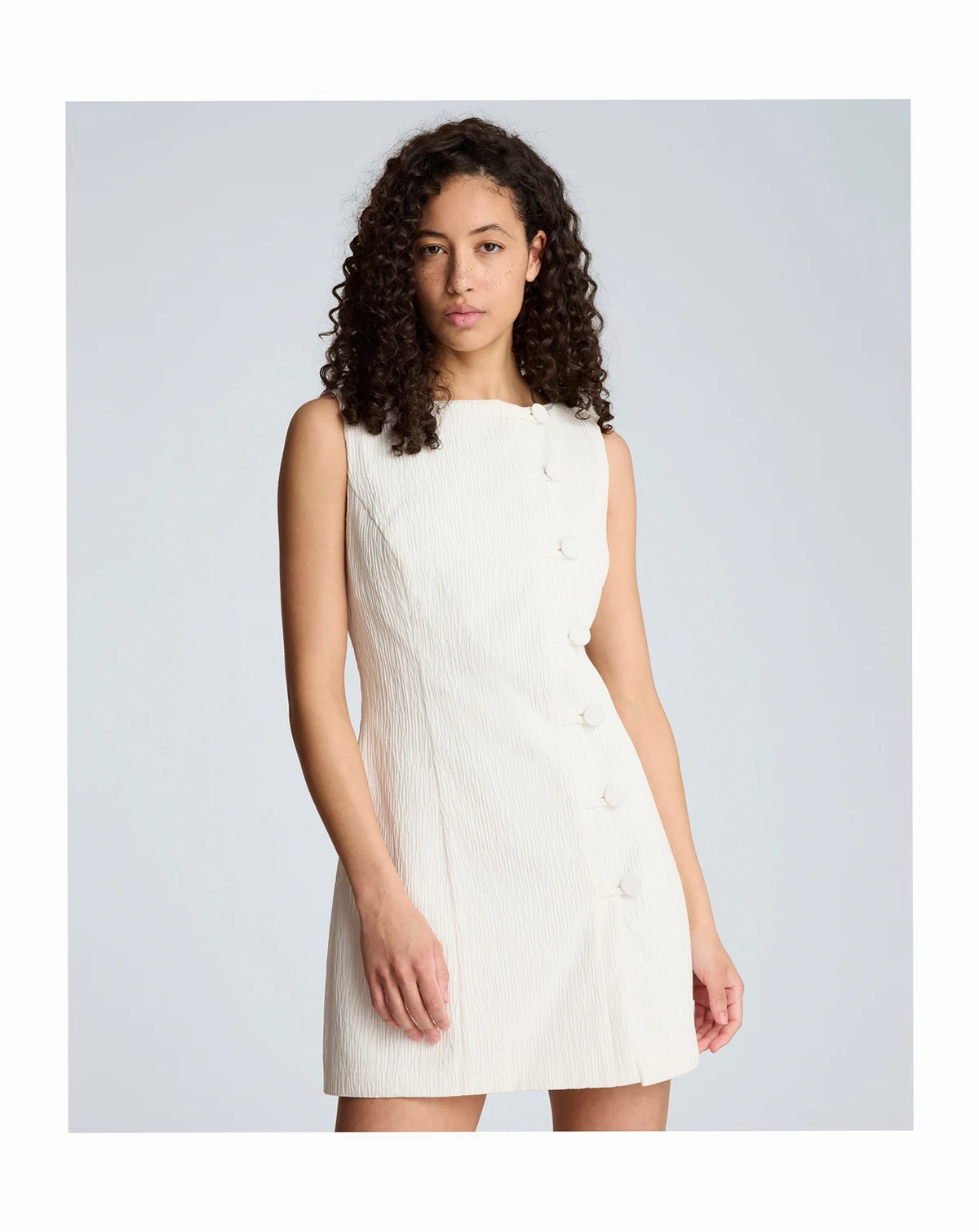 Women's Boat Neck Button-Front Sheath Short Dress