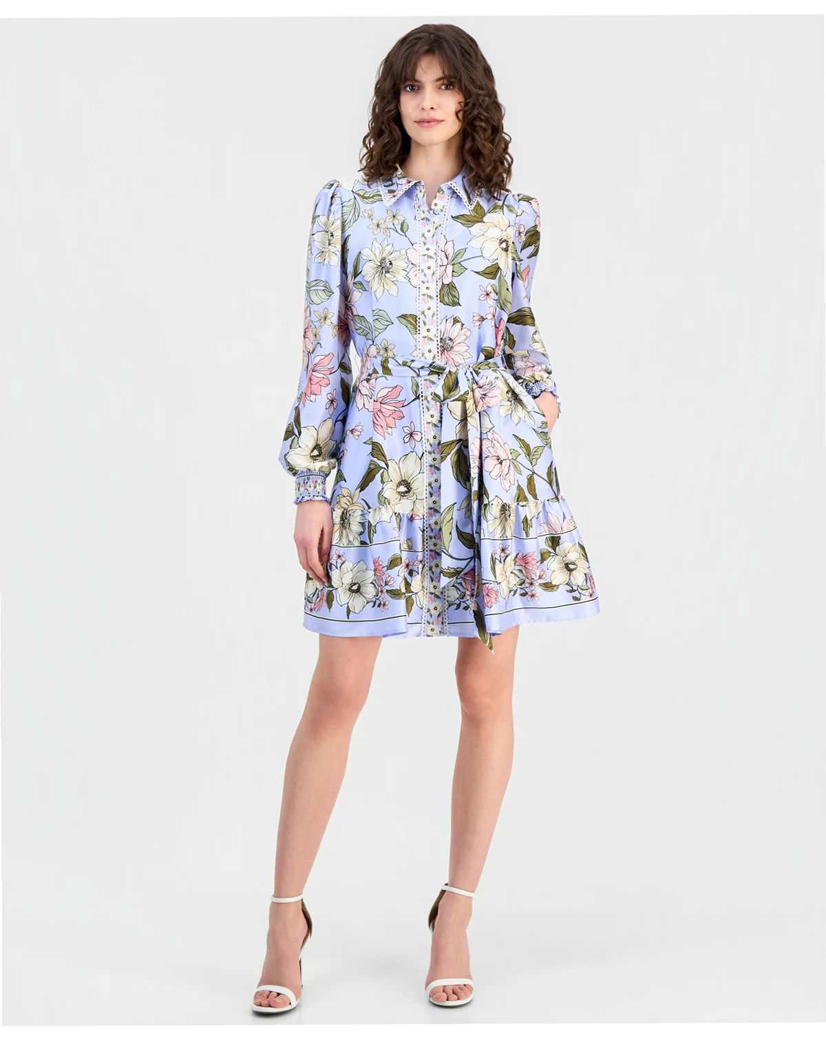 Women's Floral Print Blouson-Sleeve Shirtdress