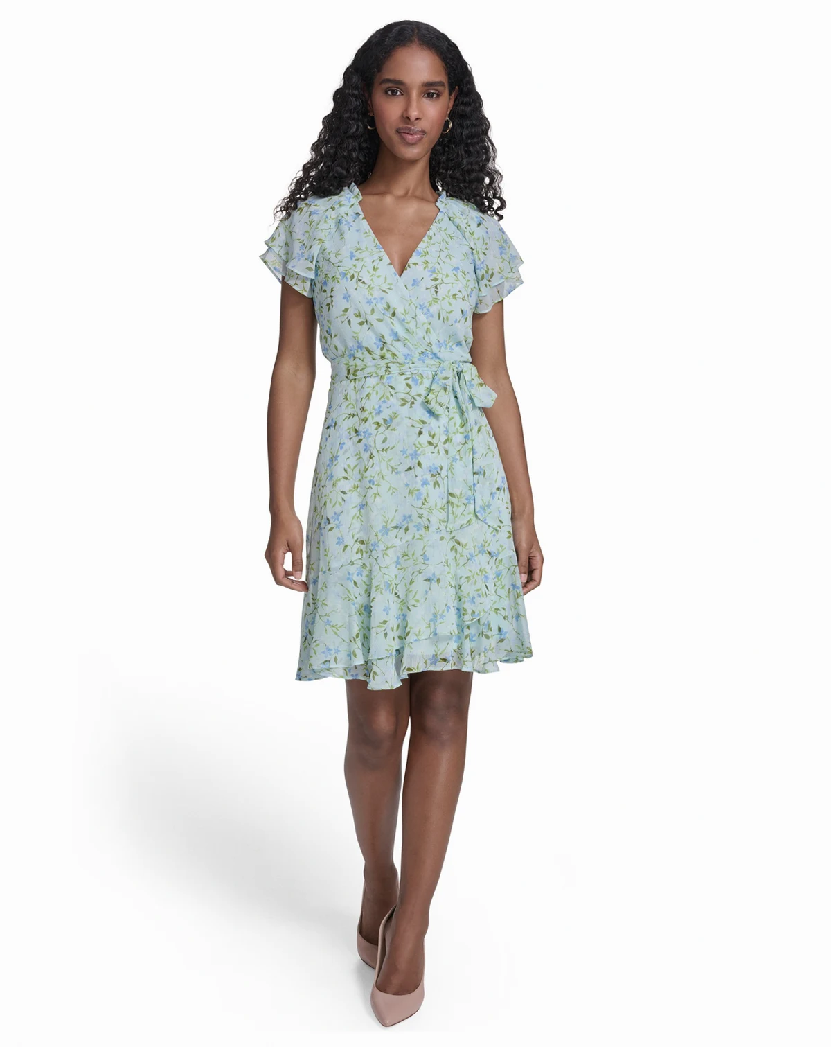 Women's Flutter-Sleeve Wrap Dress
