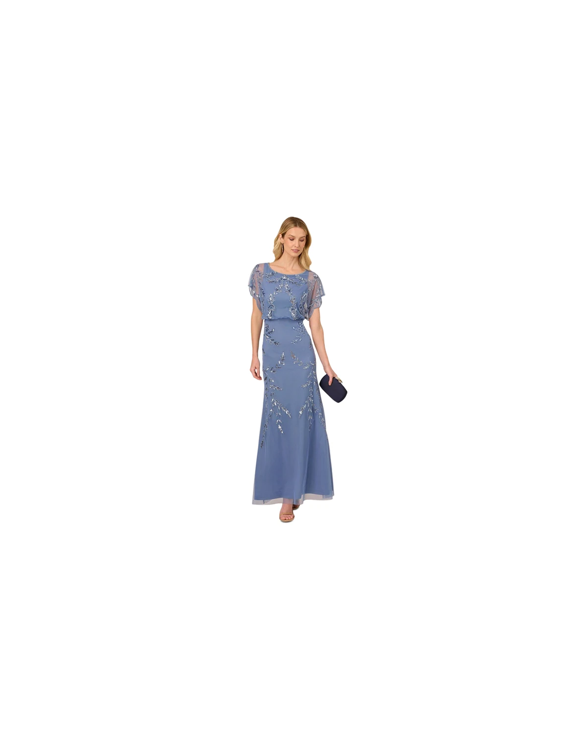 Papell Studio Women's Beaded Flutter-Sleeve Blouson Gown