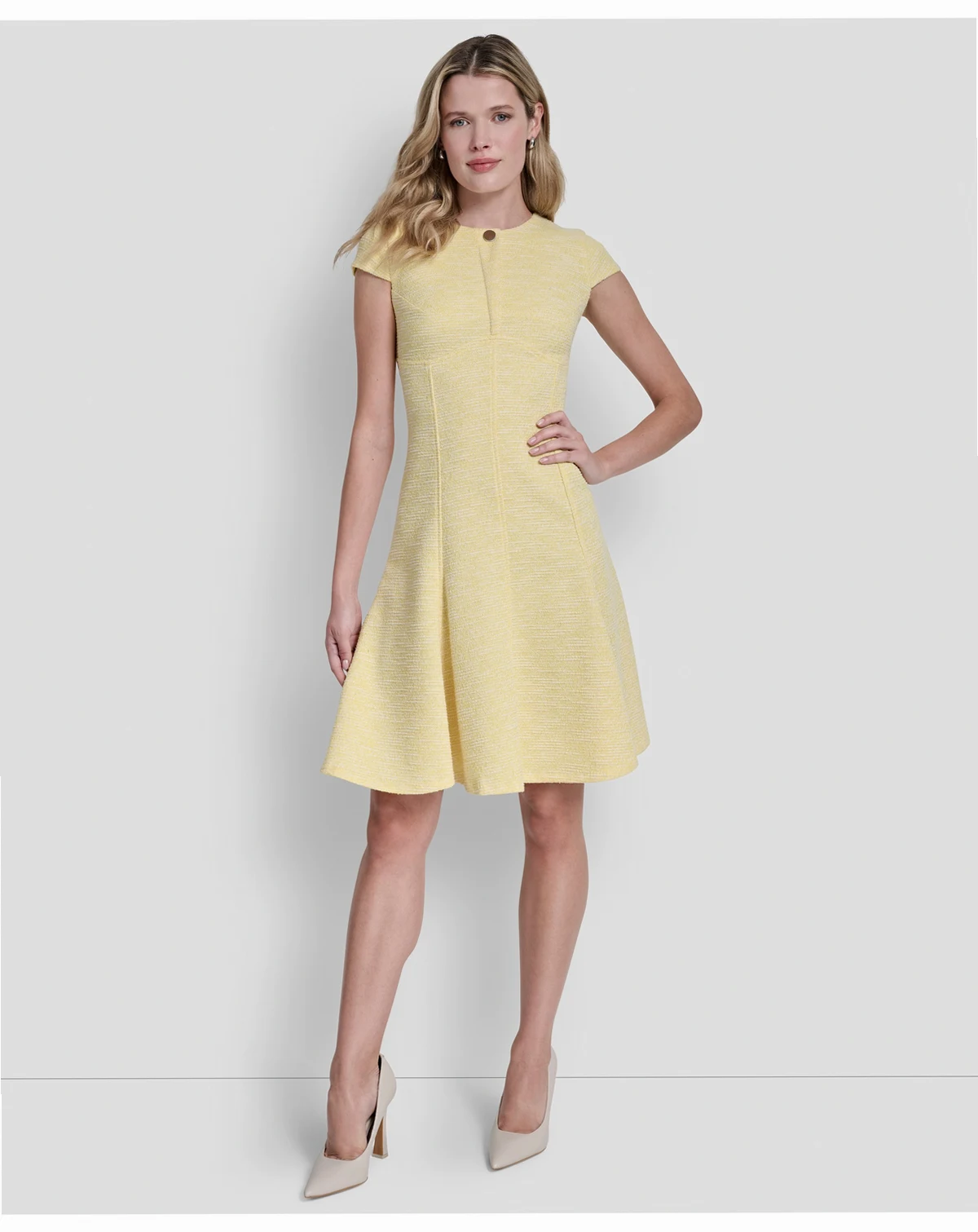 Women's Cap-Sleeve Crew Neck Fit and Flare Dress