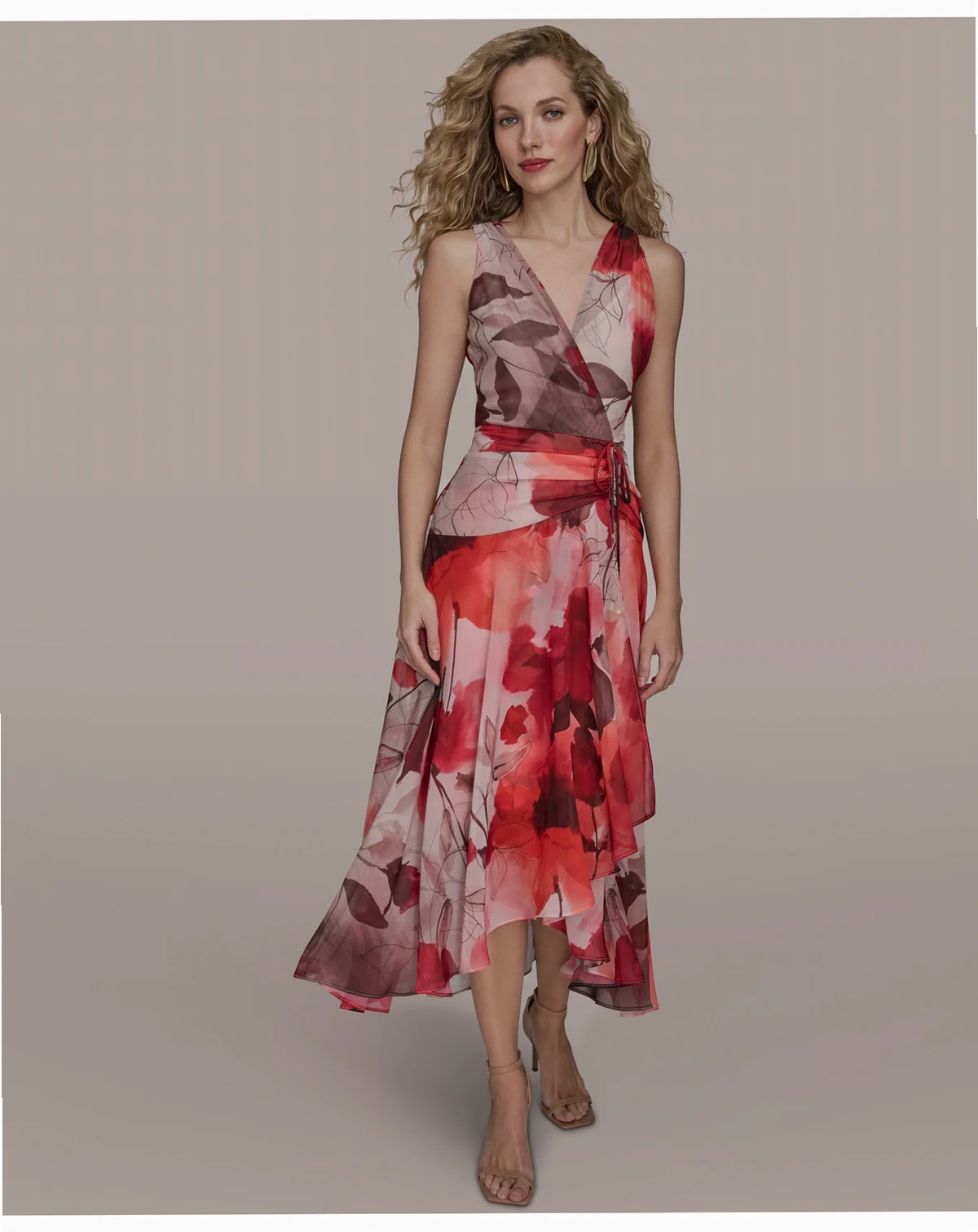 Women's Faux Wrap Floral A-Line Midi Dress