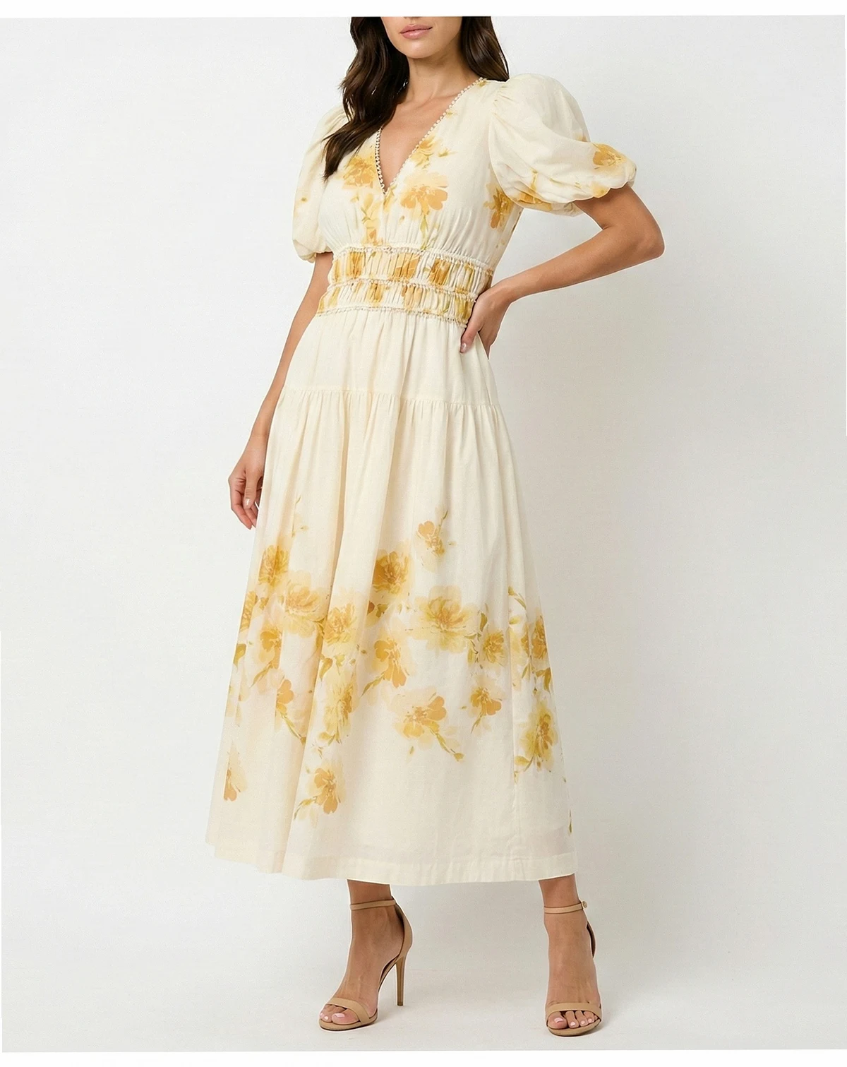 Women's Watercolor Floral Smocked A-Line Dress