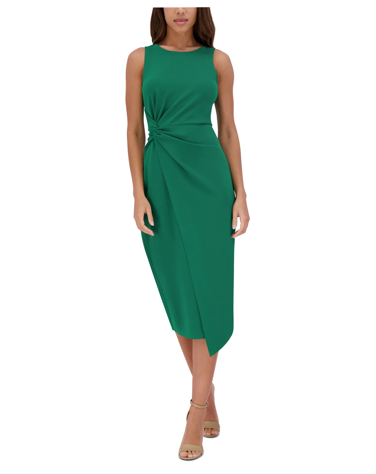 Women's Ruched Side-Twist Sleeveless Midi Dress