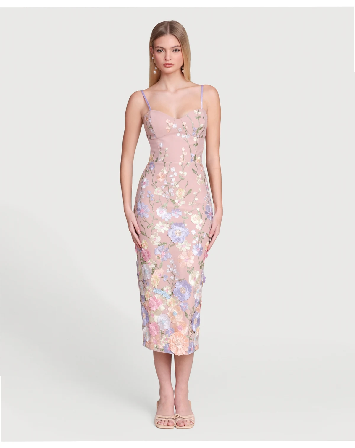 Women's Floral Applique Bustier Midi Dress