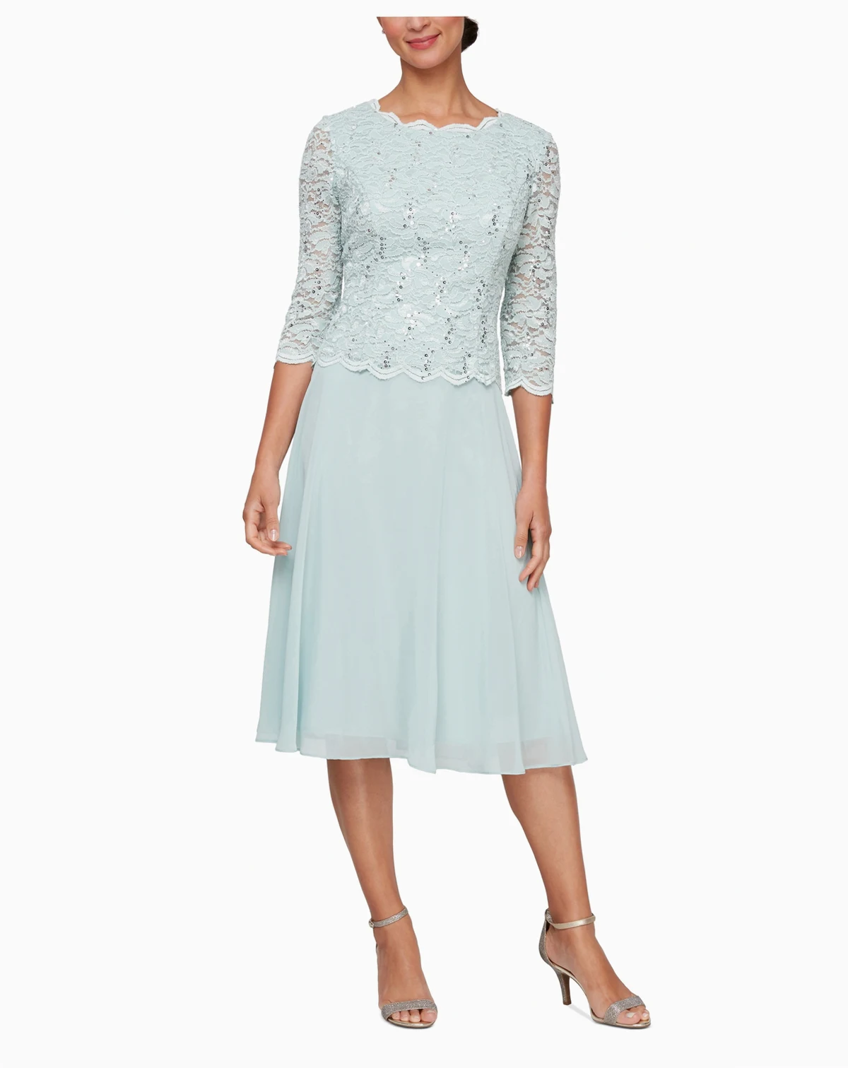 Sequined Lace Contrast Midi Dress