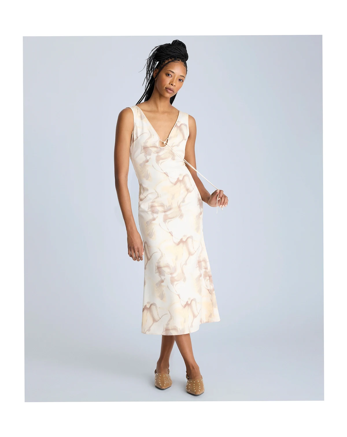 Women's Printed Tie-Detail Midi Dress