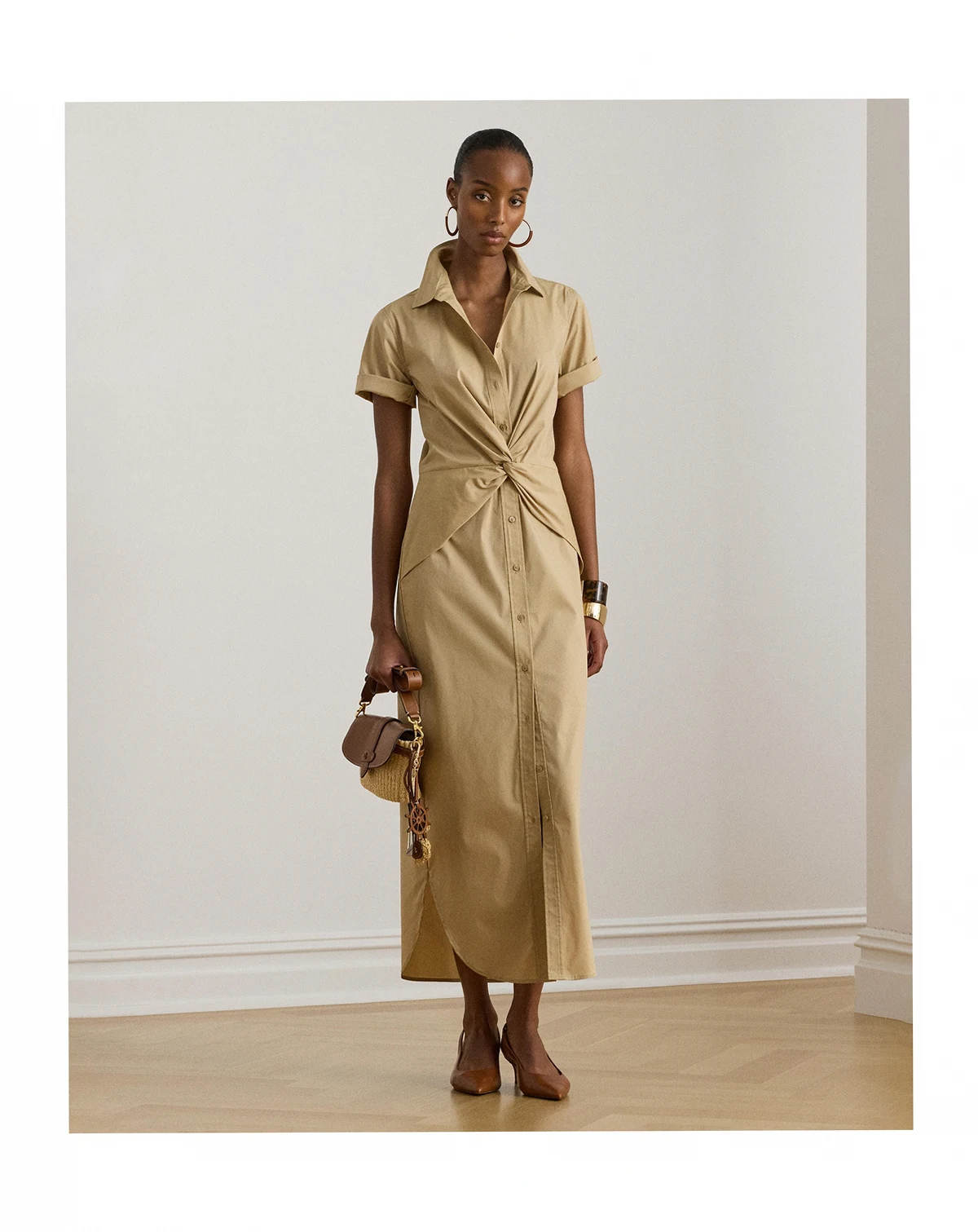 Women's Twist-Front Collared Shirt Dress