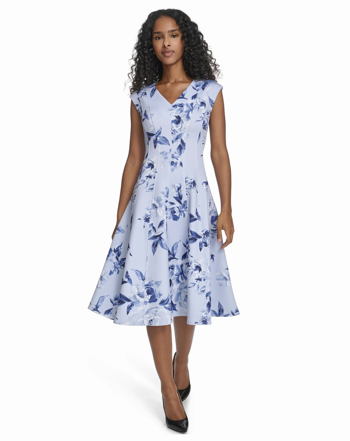 Women's Printed Fit and Flare V-Neck Dress
