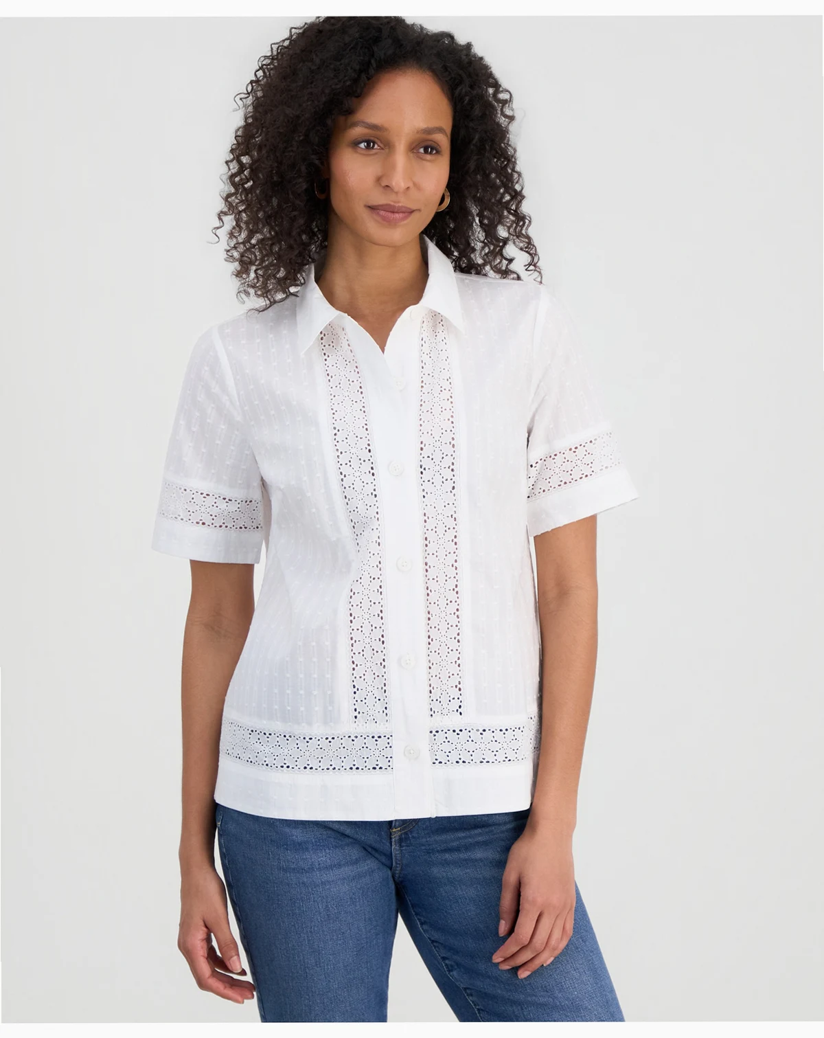 Women's Cotton Eyelet Short-Sleeve Shirt, Macy's Exclusive