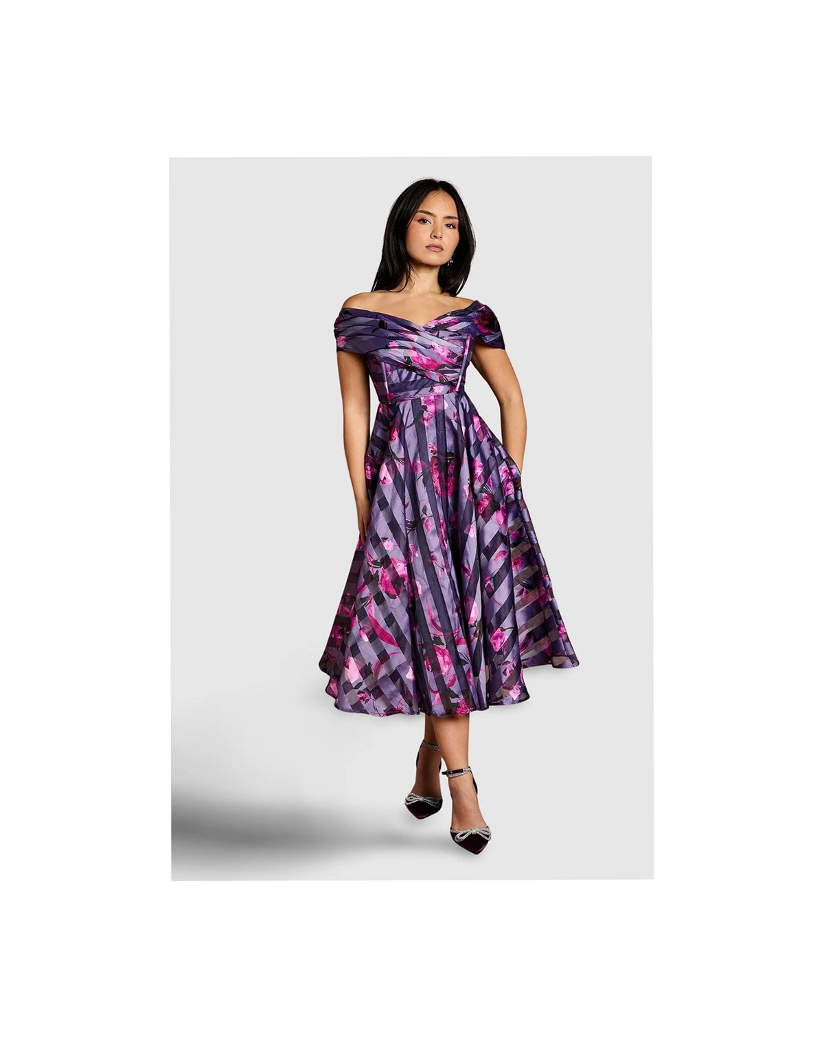 Women's Stripe Organza Midi Dress